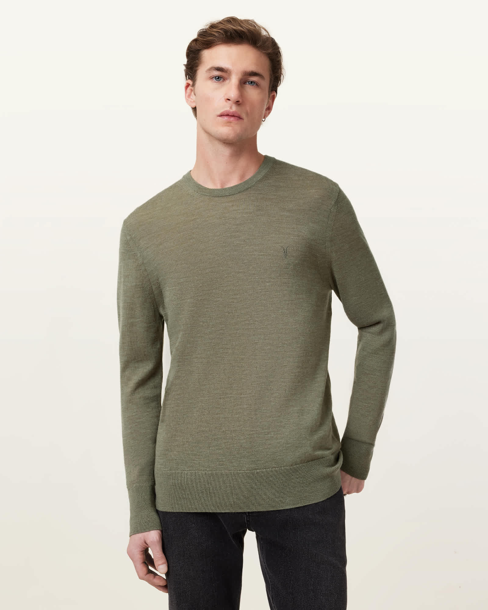 AllSaints Mode Merino Crew Neck Ramskull Jumper
