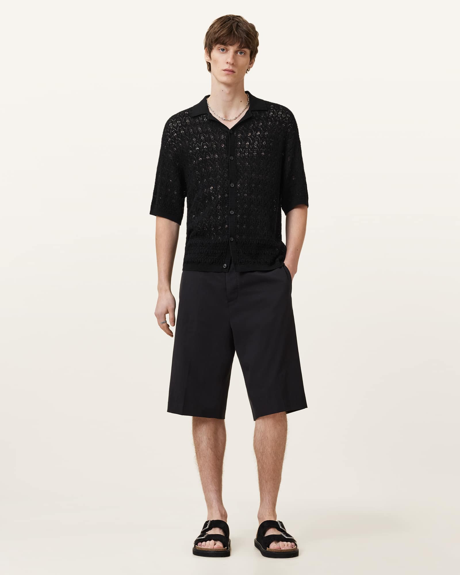 AllSaints Loire Short Sleeve Open Knit Cardigan