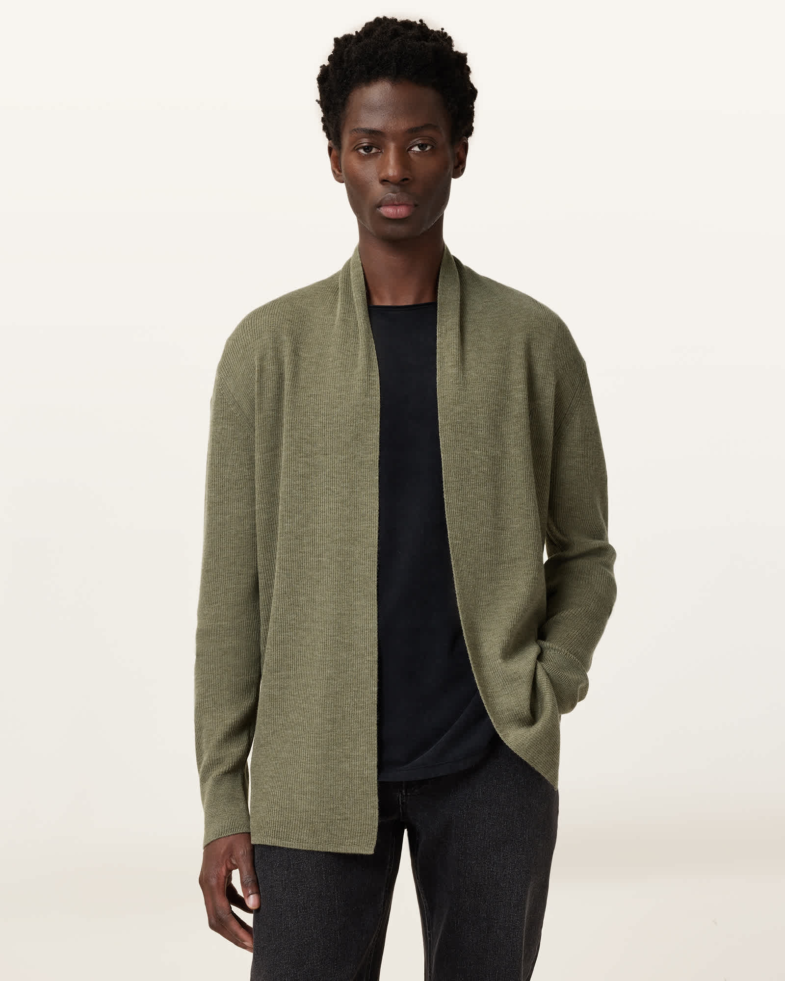 AllSaints Mode Merino Ramskull Open Cardigan