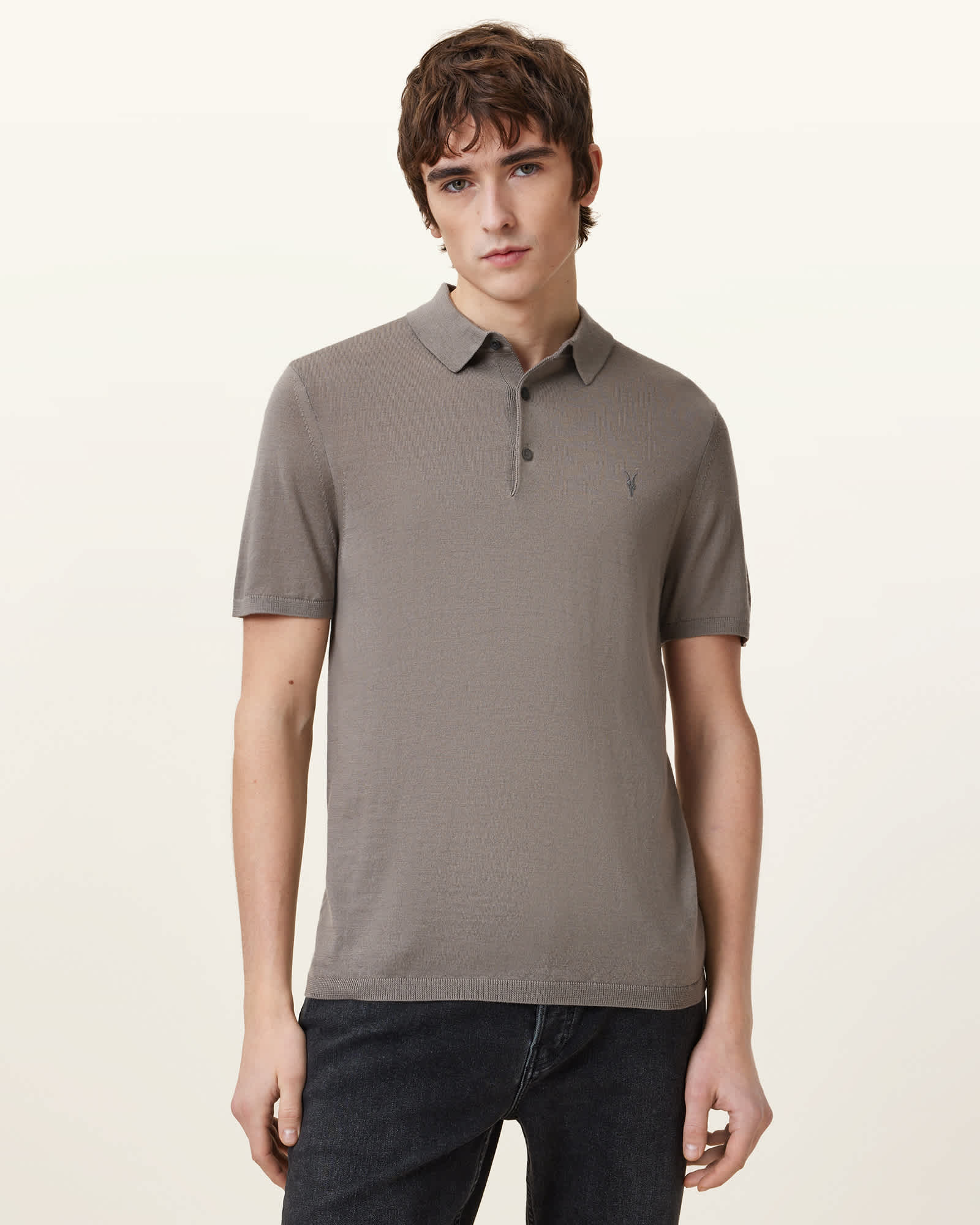 AllSaints Mode Merino Short Sleeve Ramskull Polo Shirt
