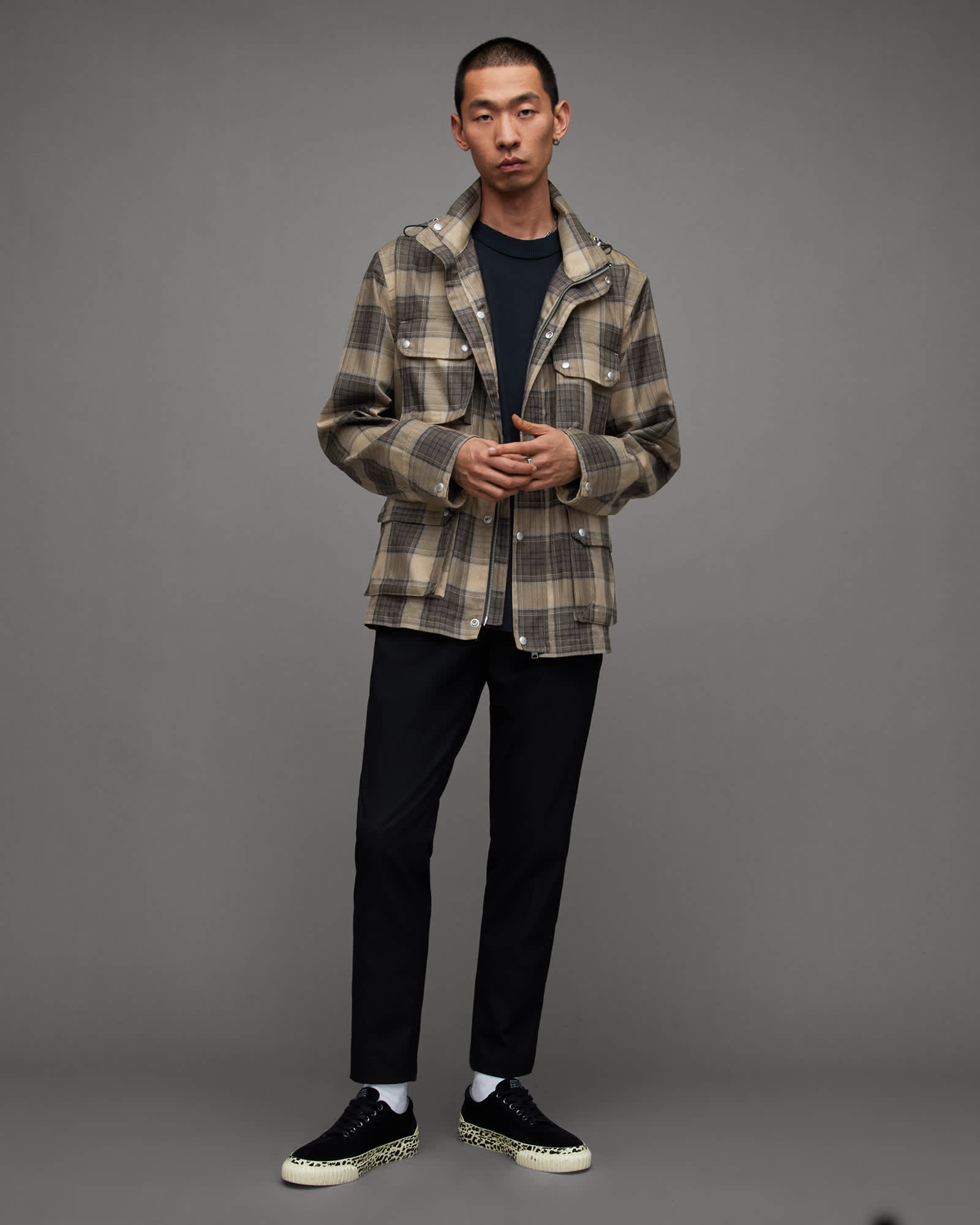 AllSaints Hokke Checked Pack-Away Hood Jacket