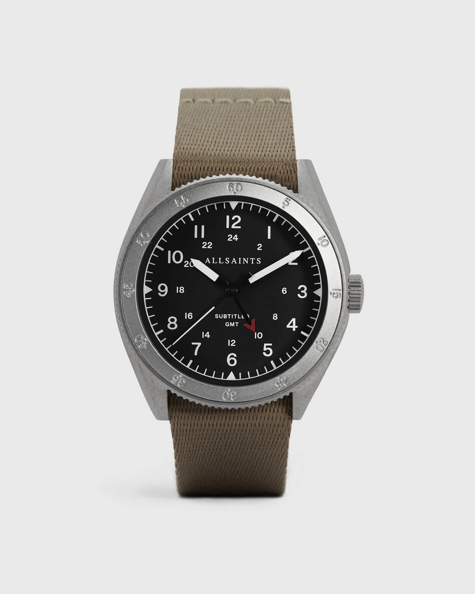 AllSaints Men's Comfortable Subtitled GMT II Stainless Steel Watch with Strap