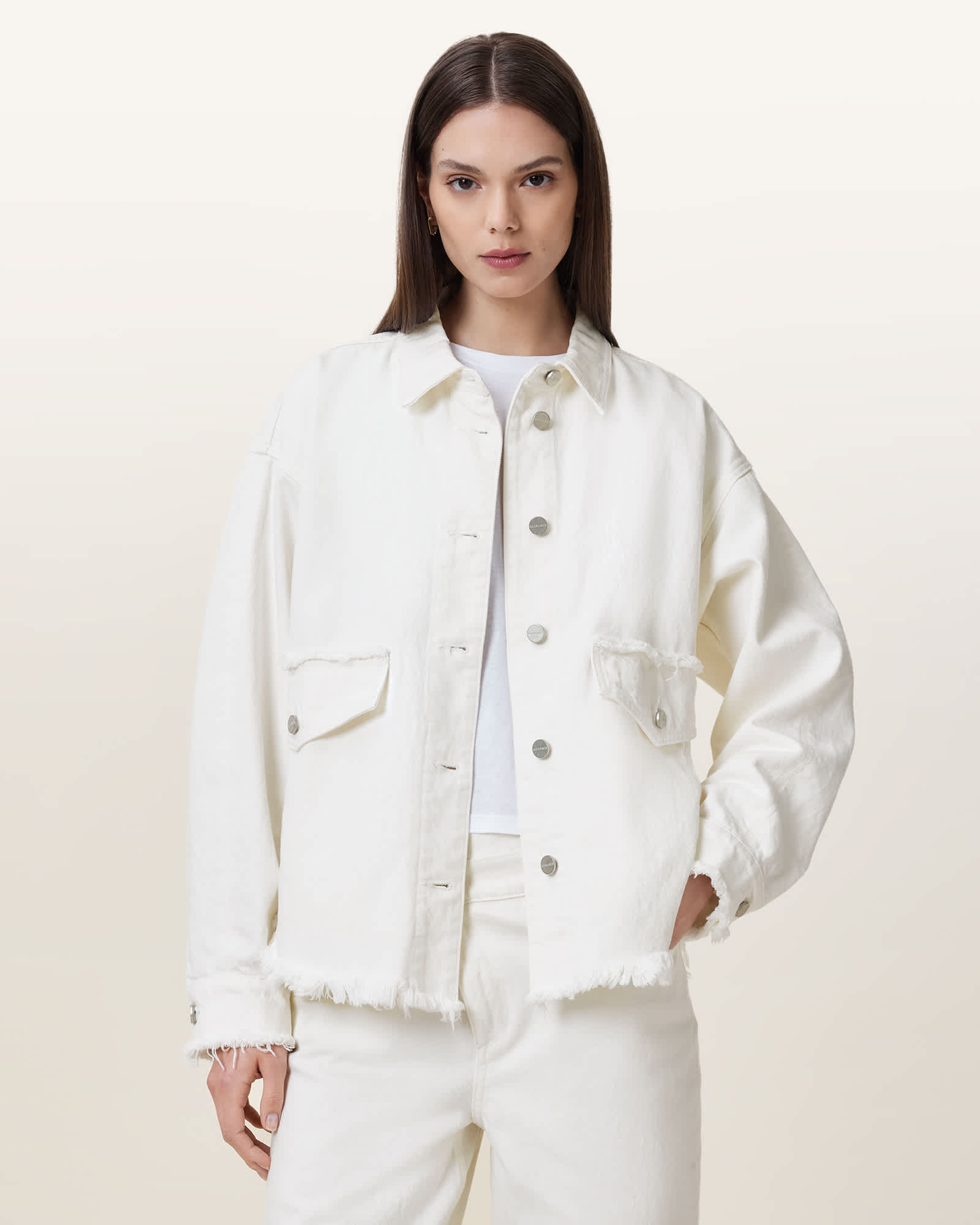 AllSaints Hettie Frayed Oversized Cotton Shacket
