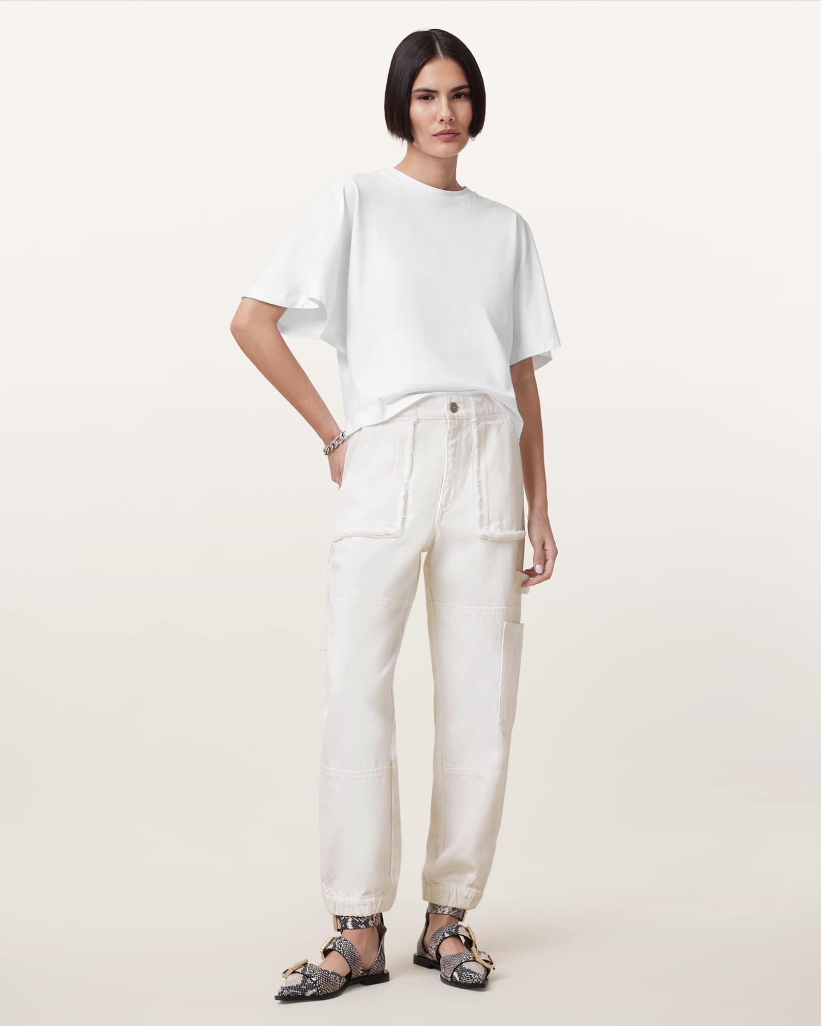 AllSaints Mila Tapered Cargo Denim Trousers