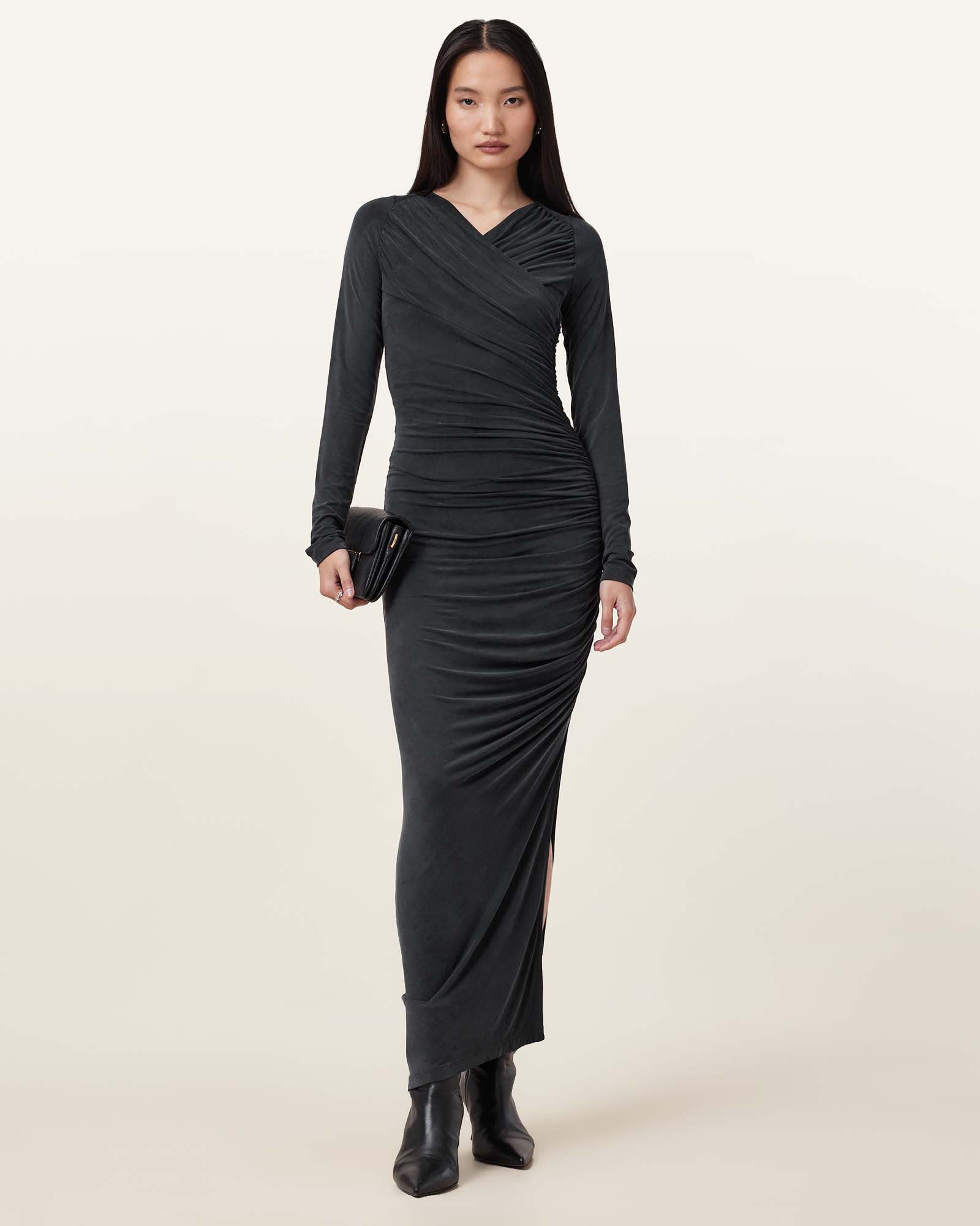 AllSaints Hanako Cupro Wrap Maxi Dress