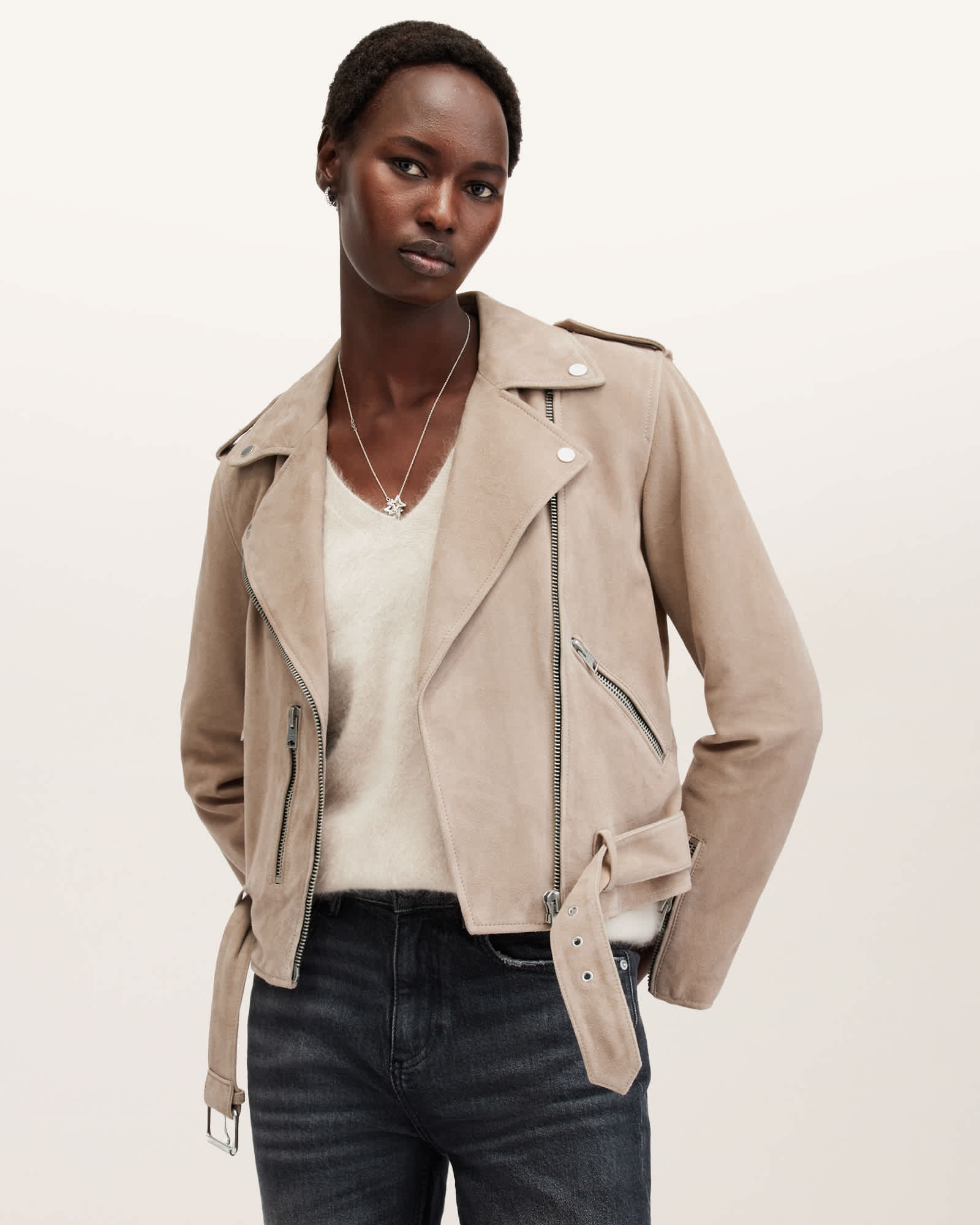 AllSaints Balfern Belted Suede Biker Jacket