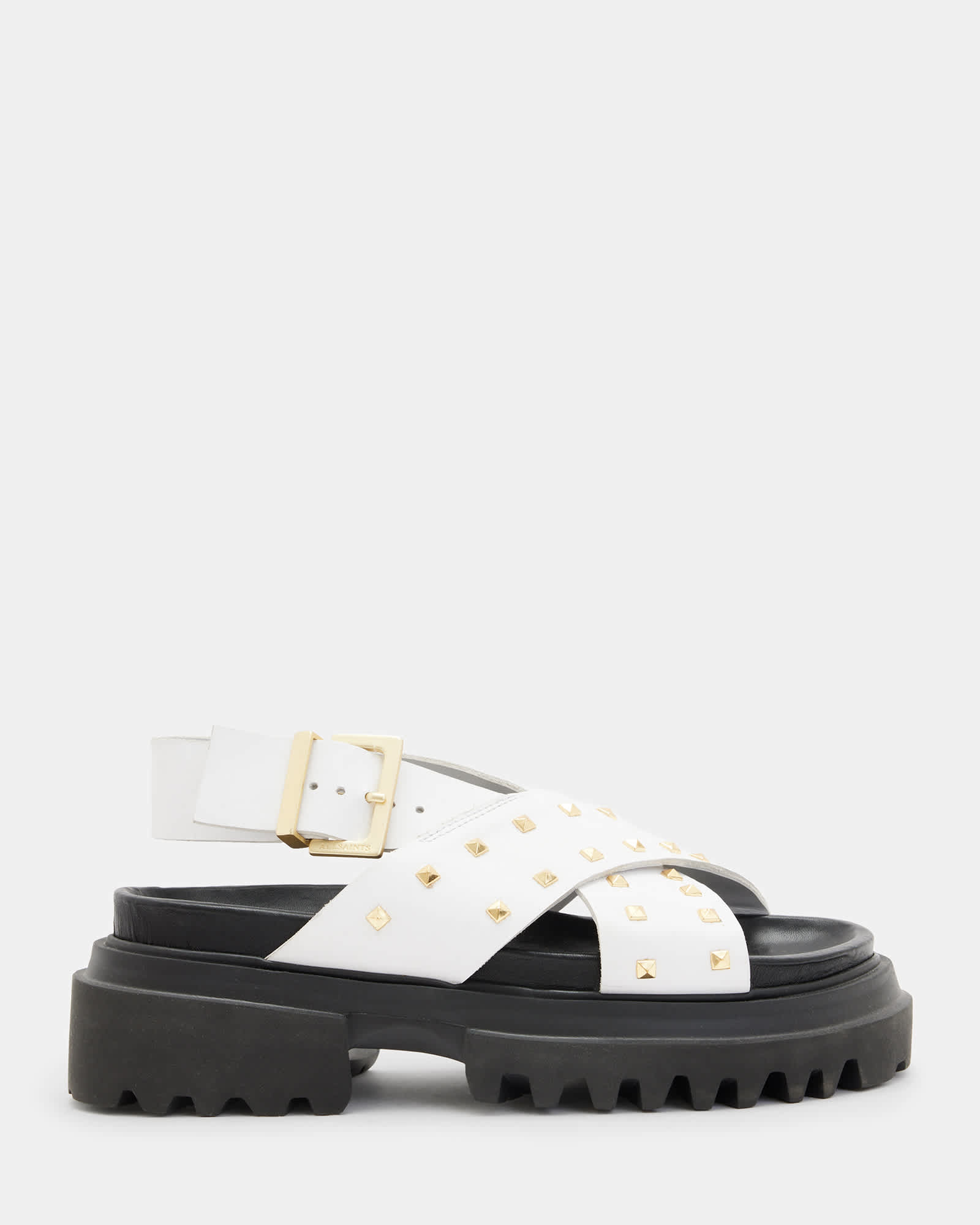 AllSaints Cosmo Leather Studded Crossover Sandals