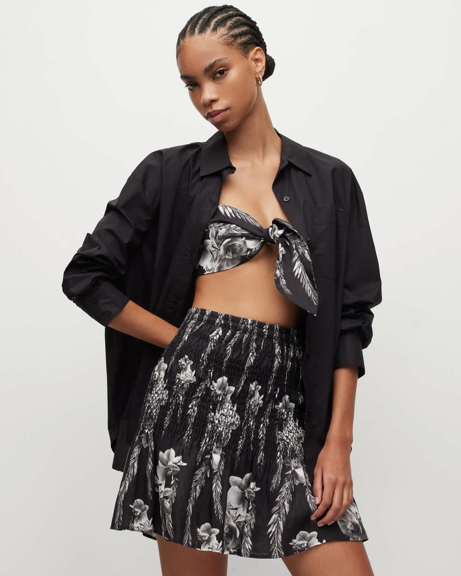 AllSaints Riah Mia Linen Floral Bandeau Tie Top