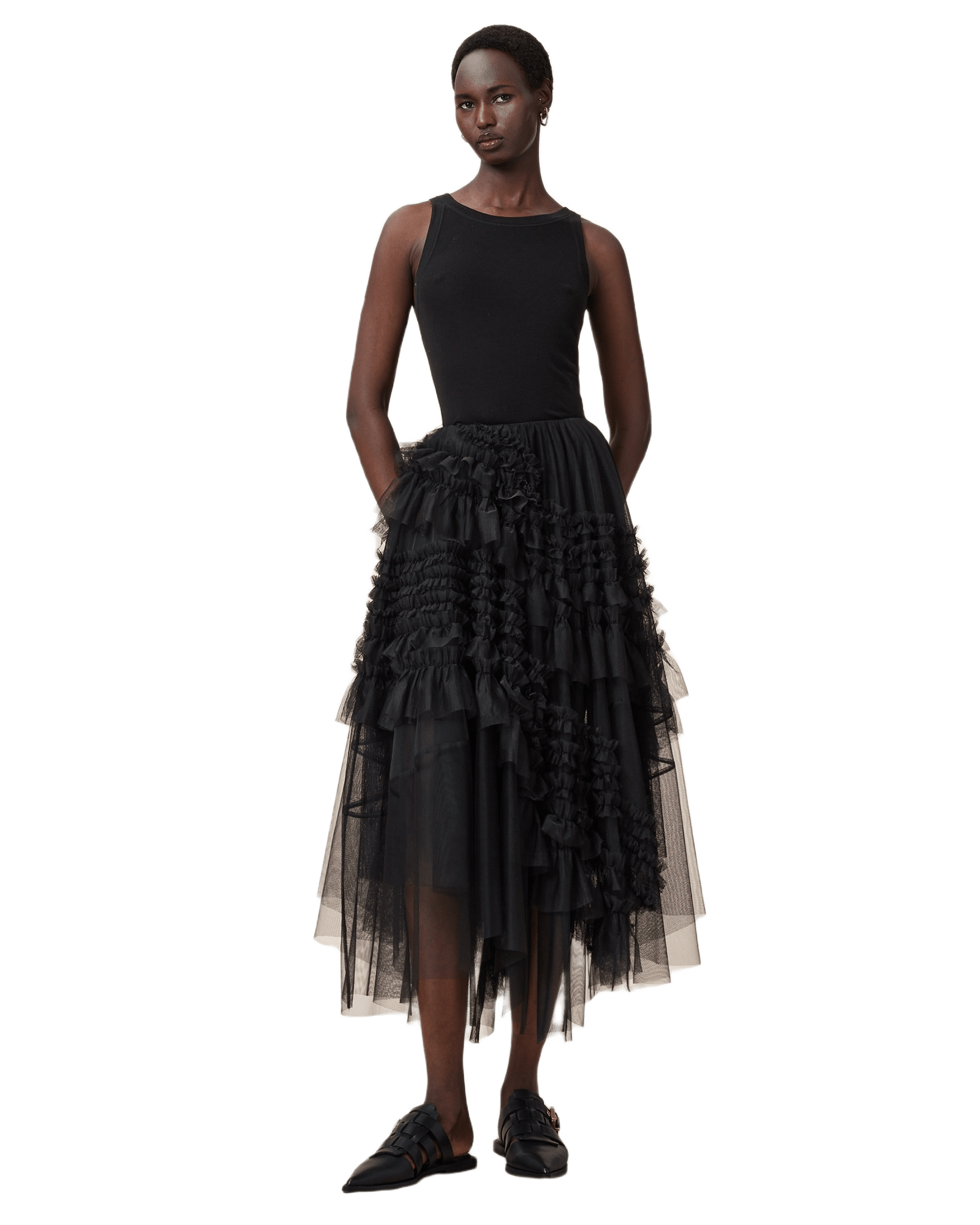 Jen Tulle Asymmetric Maxi Skirt Black | ALLSAINTS US