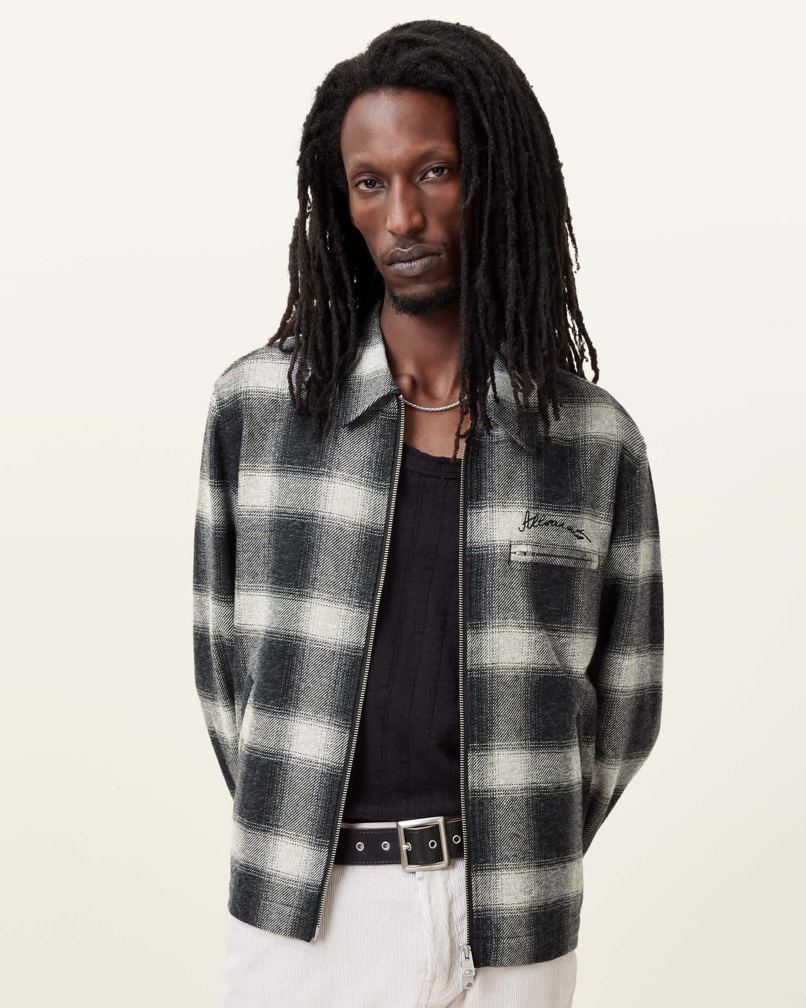 Ellis Checked Embroidered Zip Up Jacket Ink | ALLSAINTS US