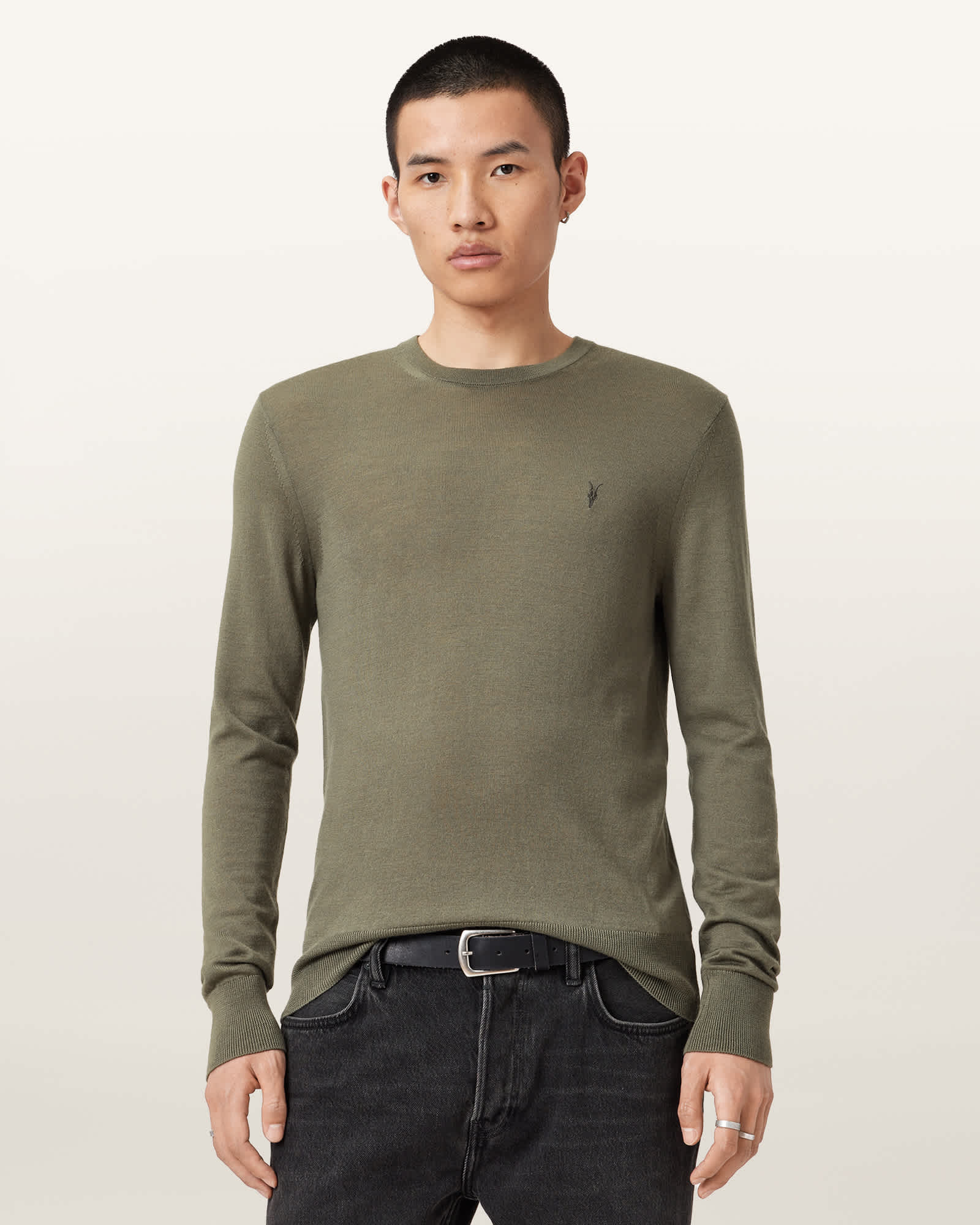 Mode Merino Crew Neck Ramskull Sweater DUSKY GREEN | ALLSAINTS US
