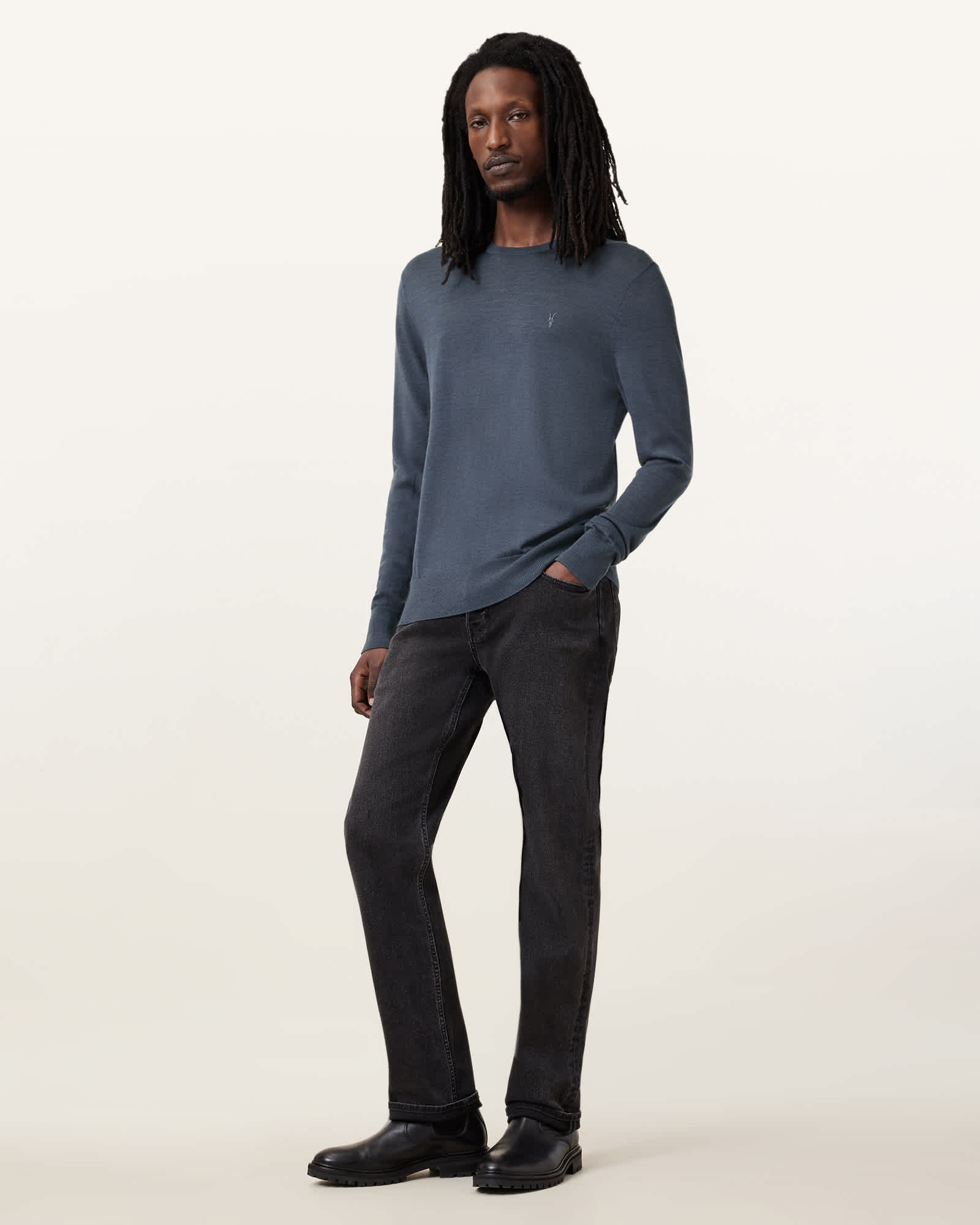Mode Merino Crew Neck Ramskull Sweater PITCHED BLUE Mode Merino Crew Neck Ramskull Sweater PITCHED BLUE