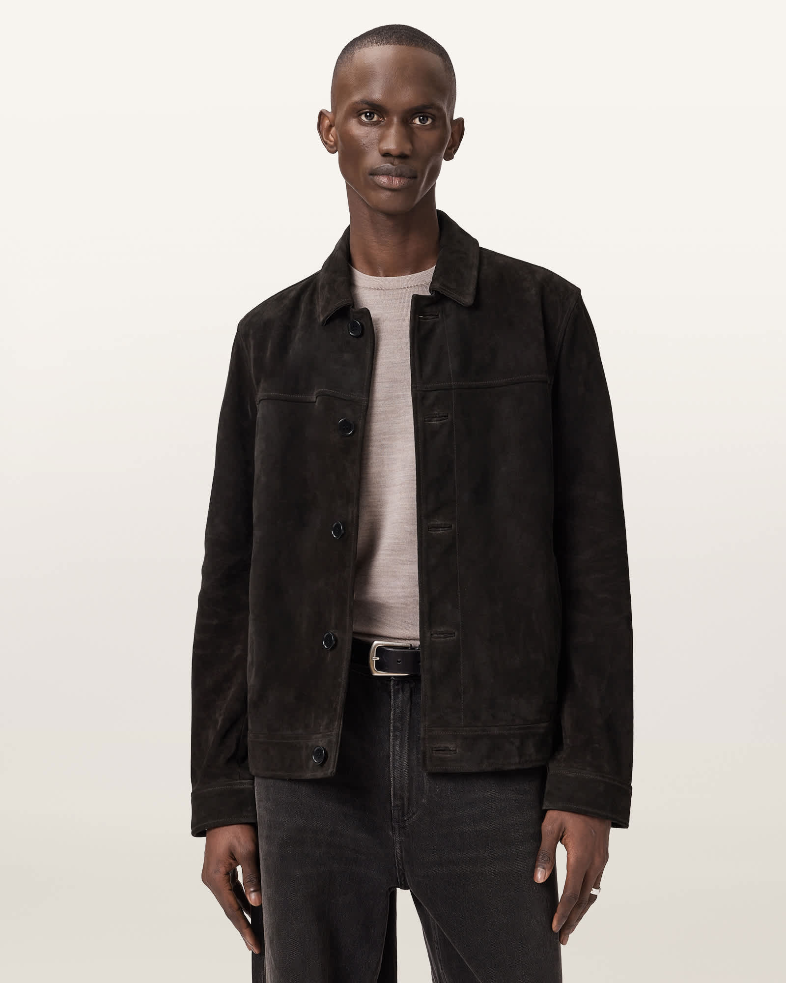 Nates Suede Slim Fit Jacket TANNER BLACK | ALLSAINTS