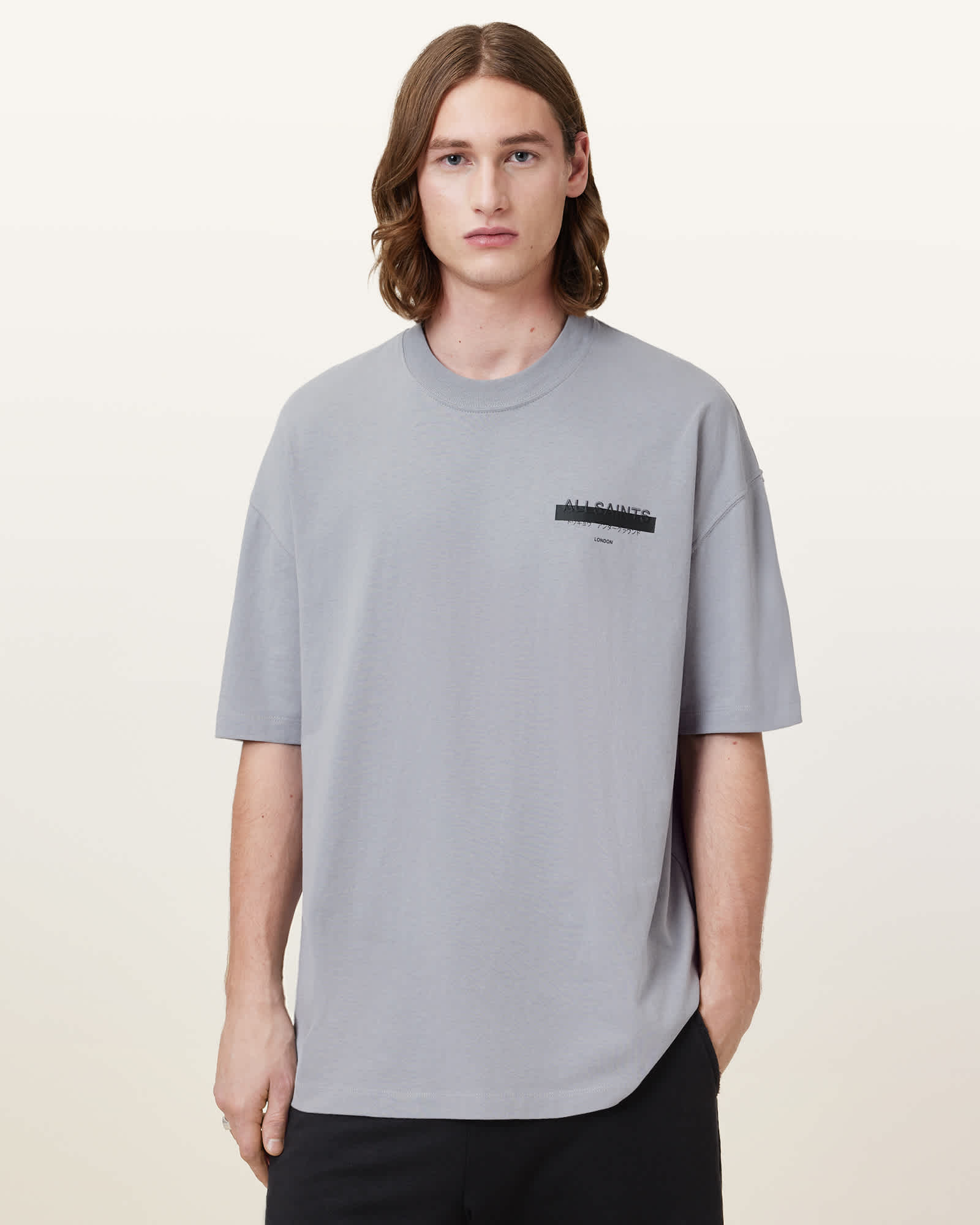 【MODERNIF】Saint Overfit Short Sleeve T-Shirt Redact Oversized Embroidered Logo T-Shirt HALFPIPE GREY