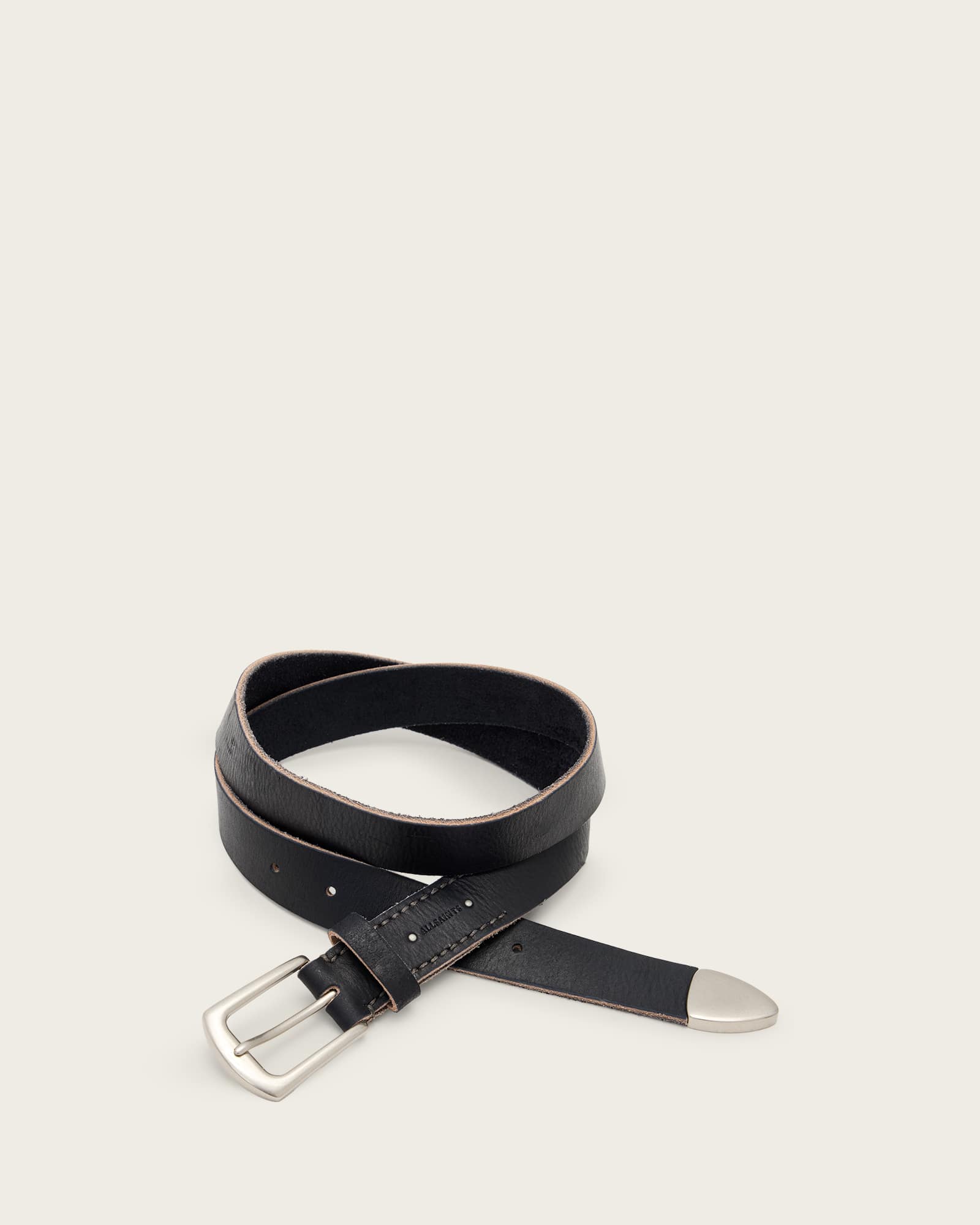 Reed Leather Belt BLACK/DULL NICKEL | ALLSAINTS US display picture 1