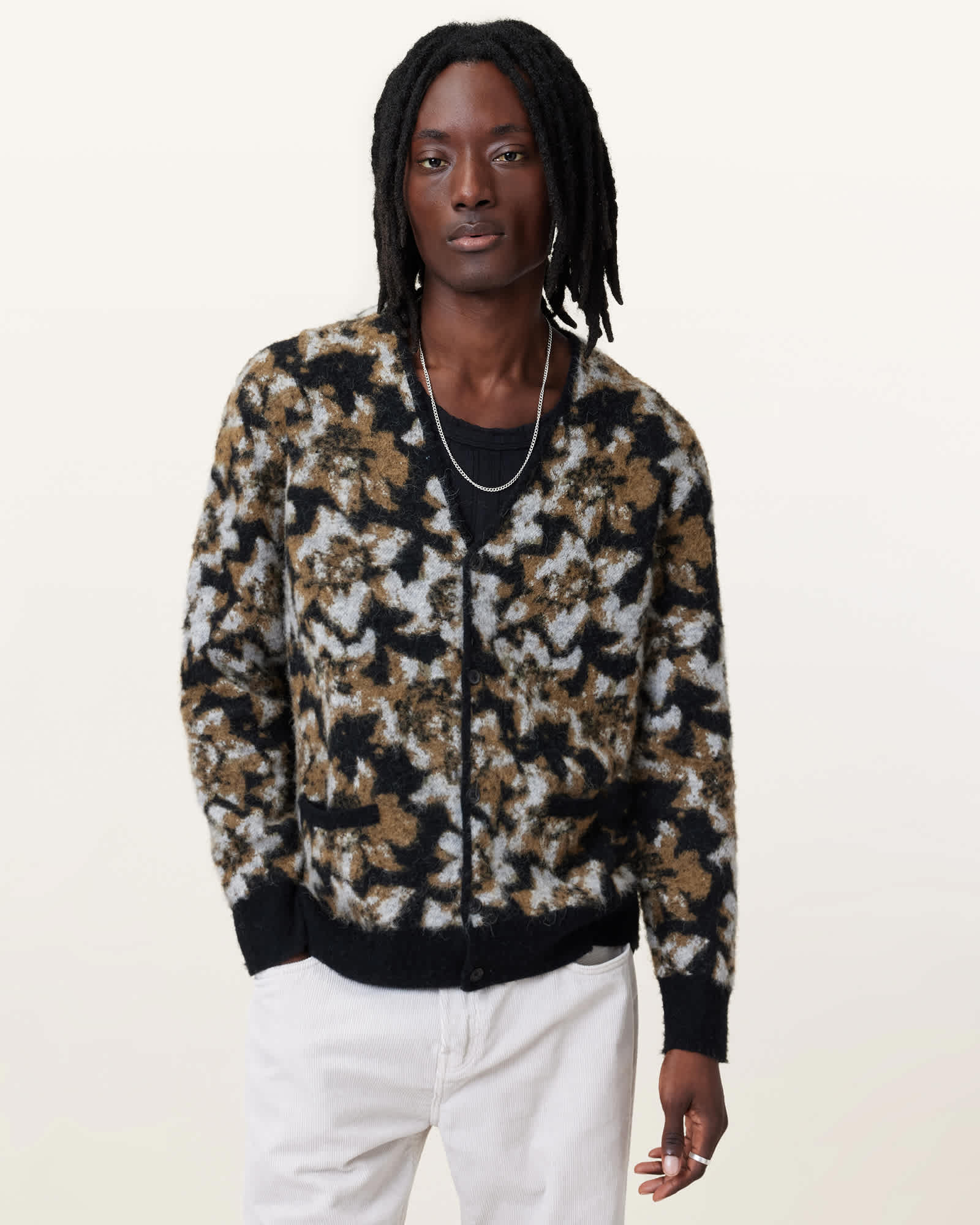 Florelle Jacquard Cardigan Black/Brown | ALLSAINTS US