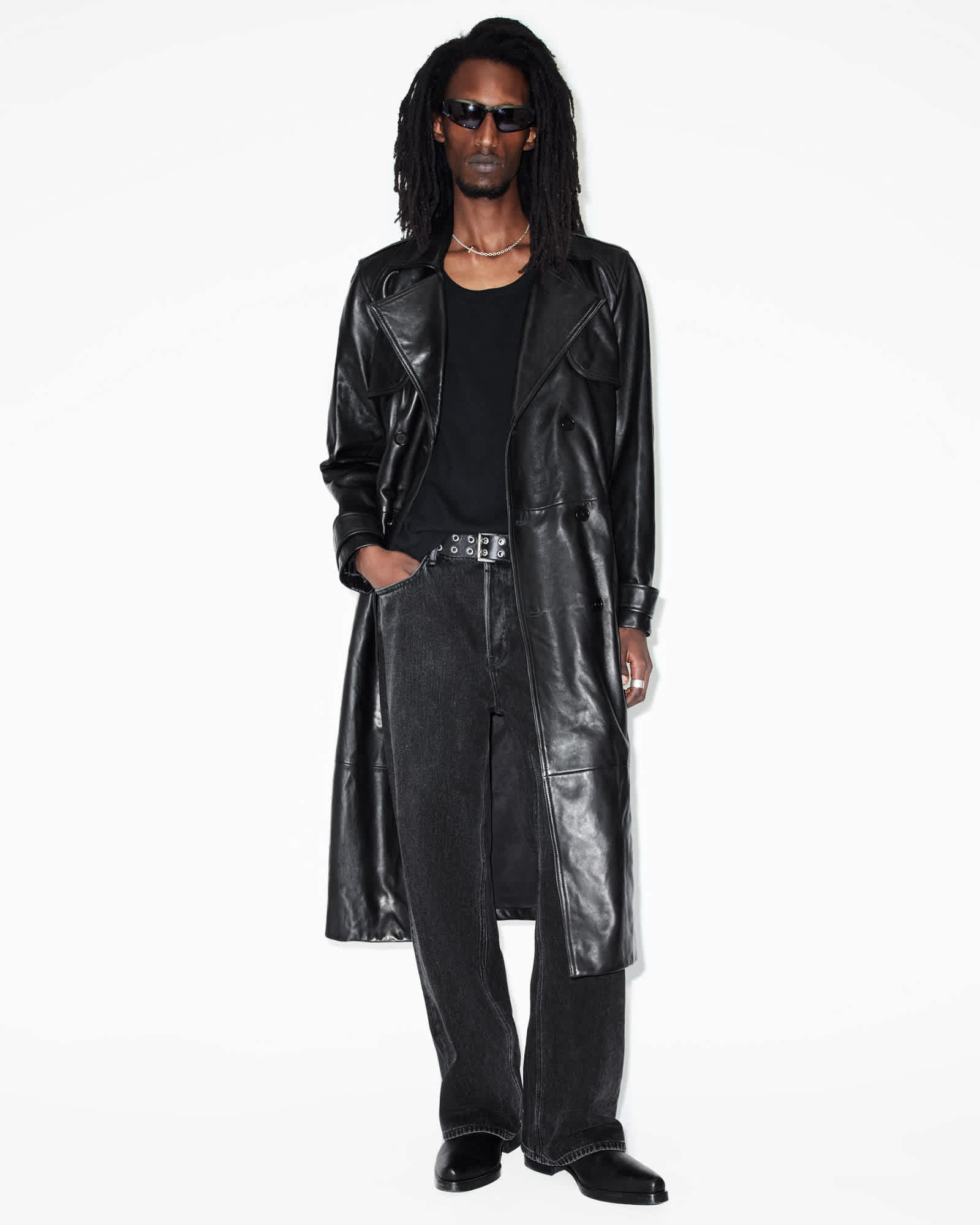 Neo Double Breasted Leather Trench Coat Black | ALLSAINTS US
