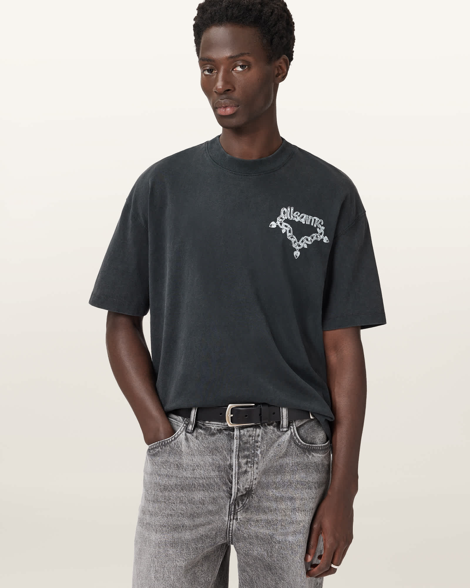 Drip Short Sleeve Oversized T-Shirt Washed Black | ALLSAINTS US