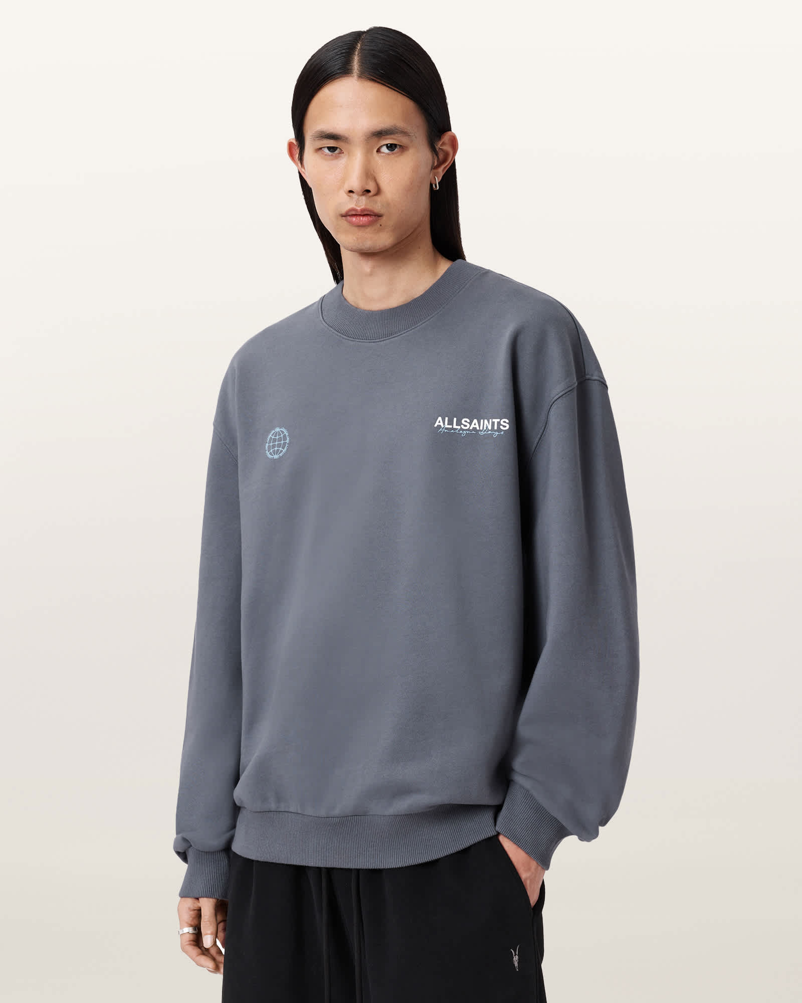 Emblem Crew Neck Cotton Sweatshirt SLATEWASH BLUE | ALLSAINTS US