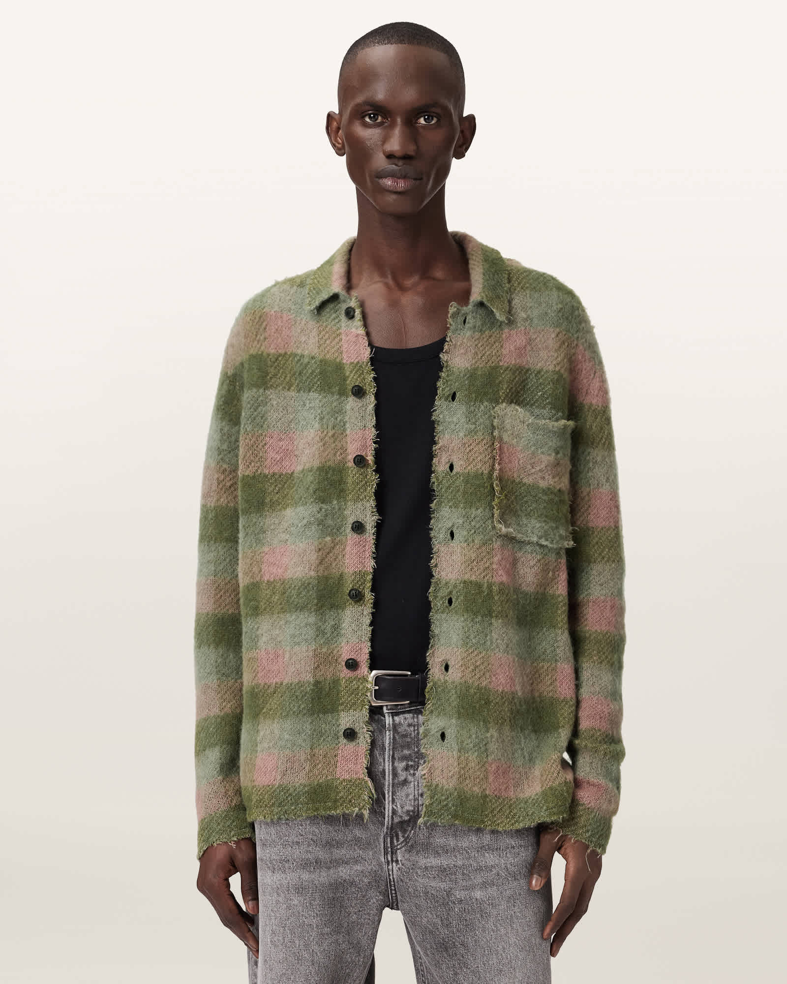 Adler Jacquard Plaid Cardigan SUNBAKED PINK | ALLSAINTS
