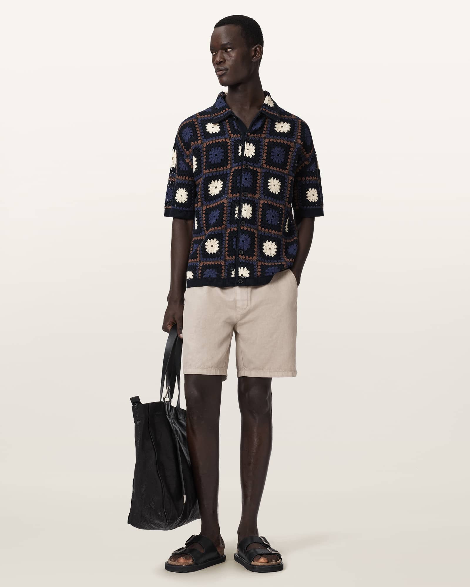 Mandon Short Sleeve Crochet Shirt MOONSTONE BLUE | ALLSAINTS