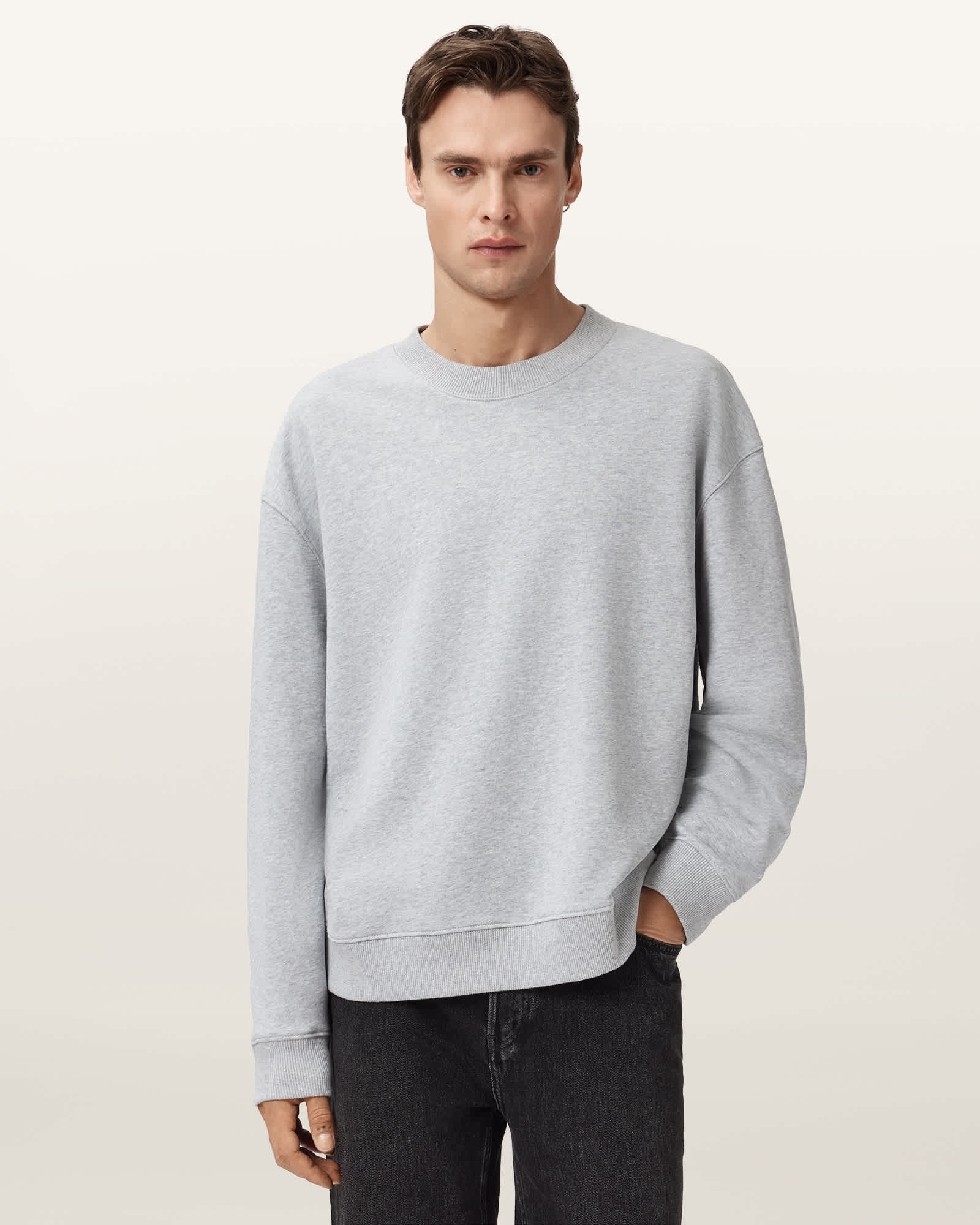 Milo Oversized Cotton Sweatshirt Light Grey Marl | ALLSAINTS US