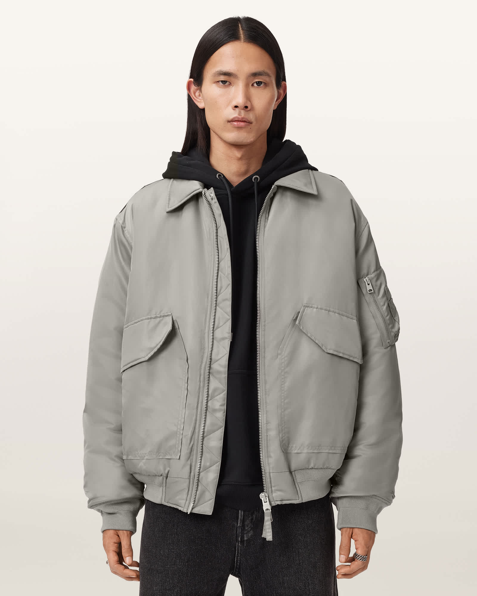 Camber Oversized Bomber Jacket Warm Grey | ALLSAINTS US