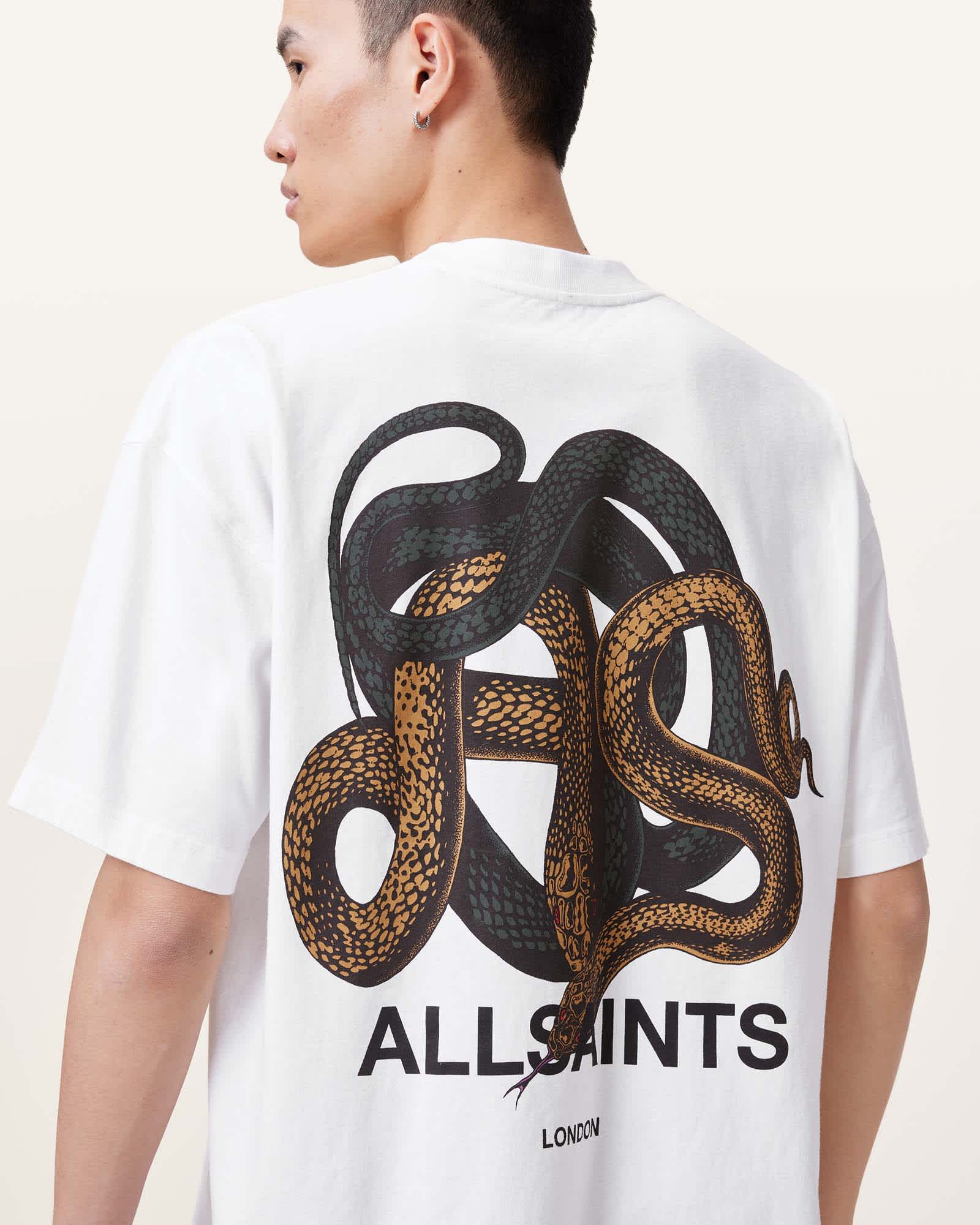 Reticulate Oversized Graphic Snake Print T-Shirt Chalk White