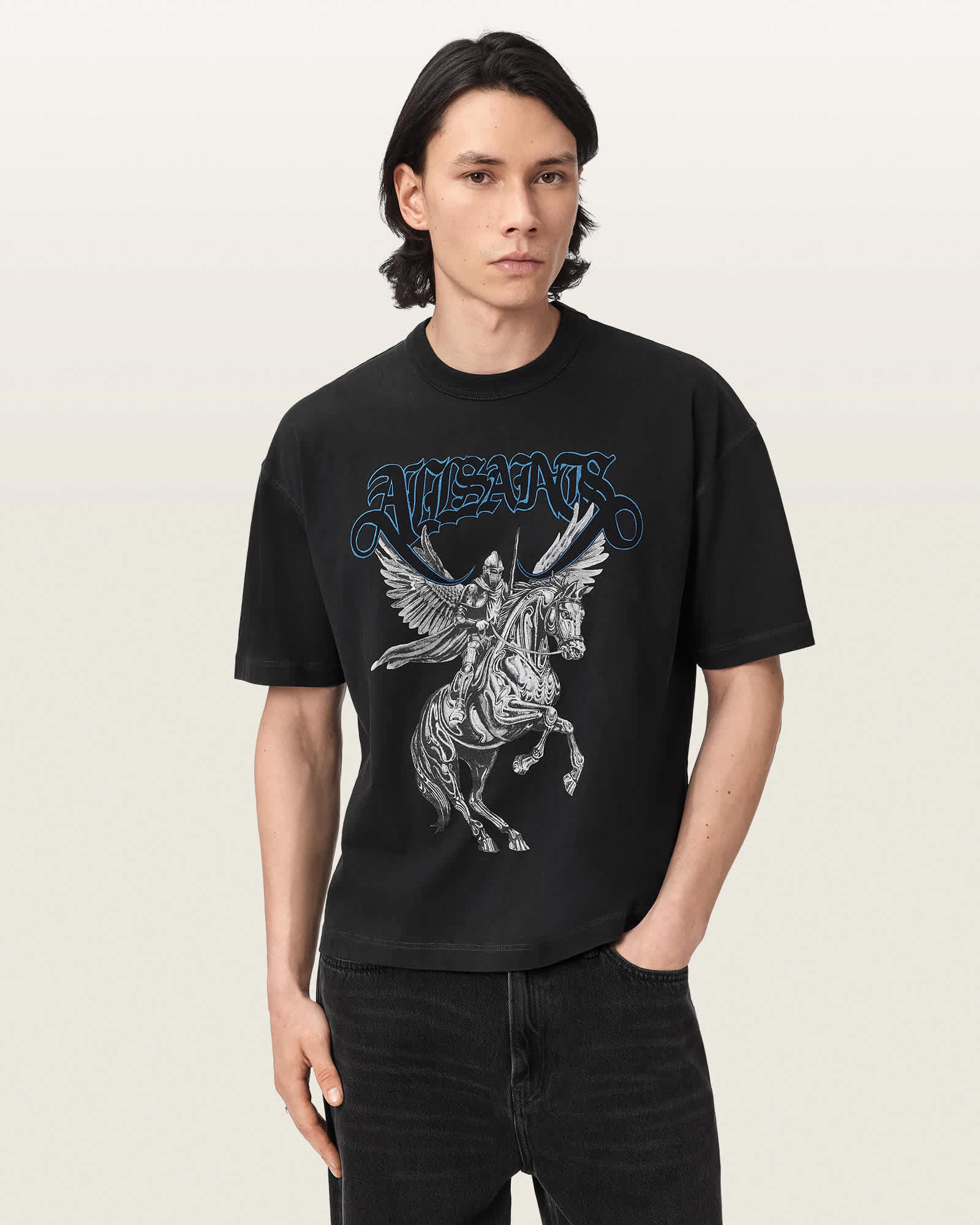 Seraph Short Sleeve Graphic T-Shirt Washed Black | ALLSAINTS US