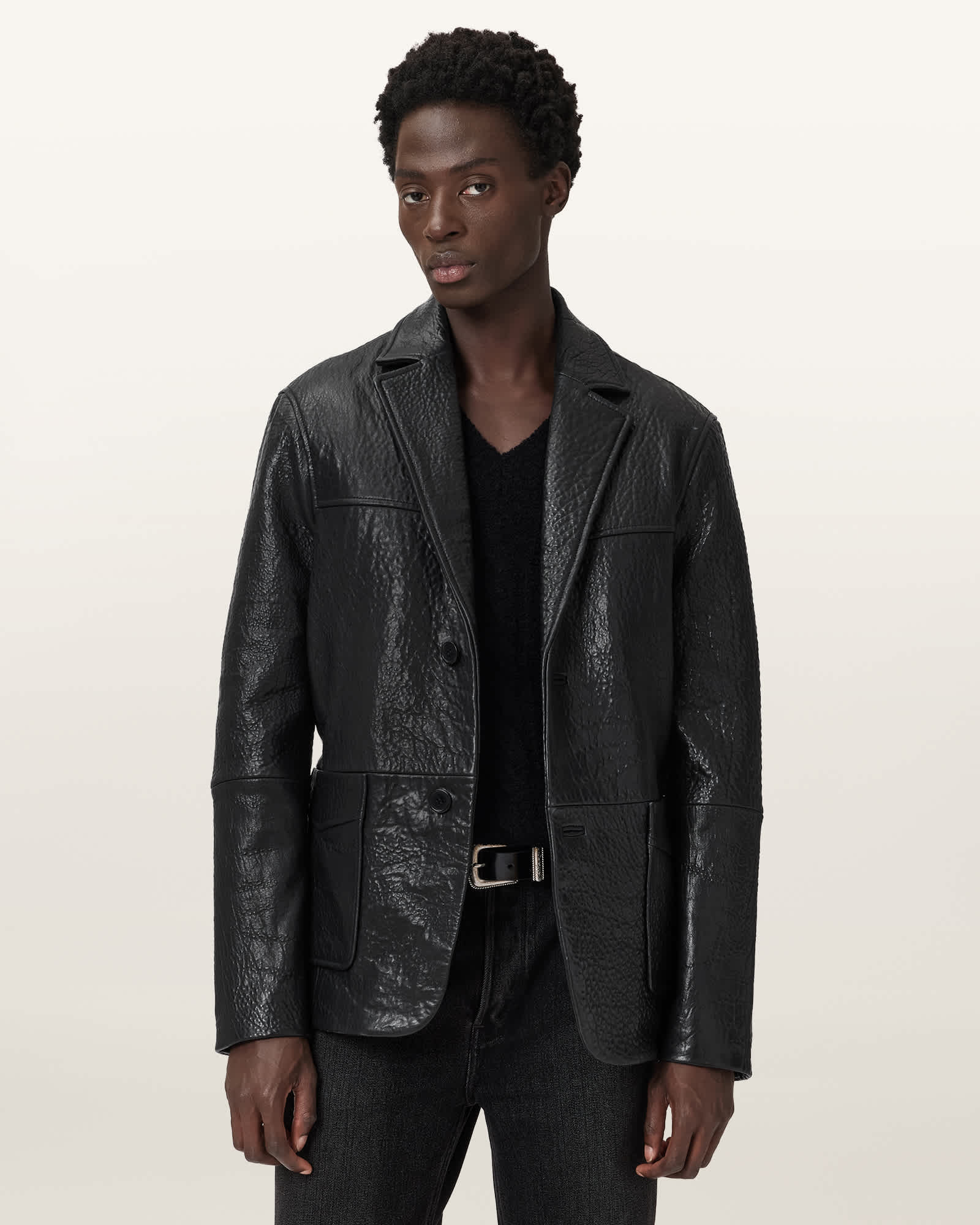 Shadwell Single Breasted Leather Blazer Black | ALLSAINTS US