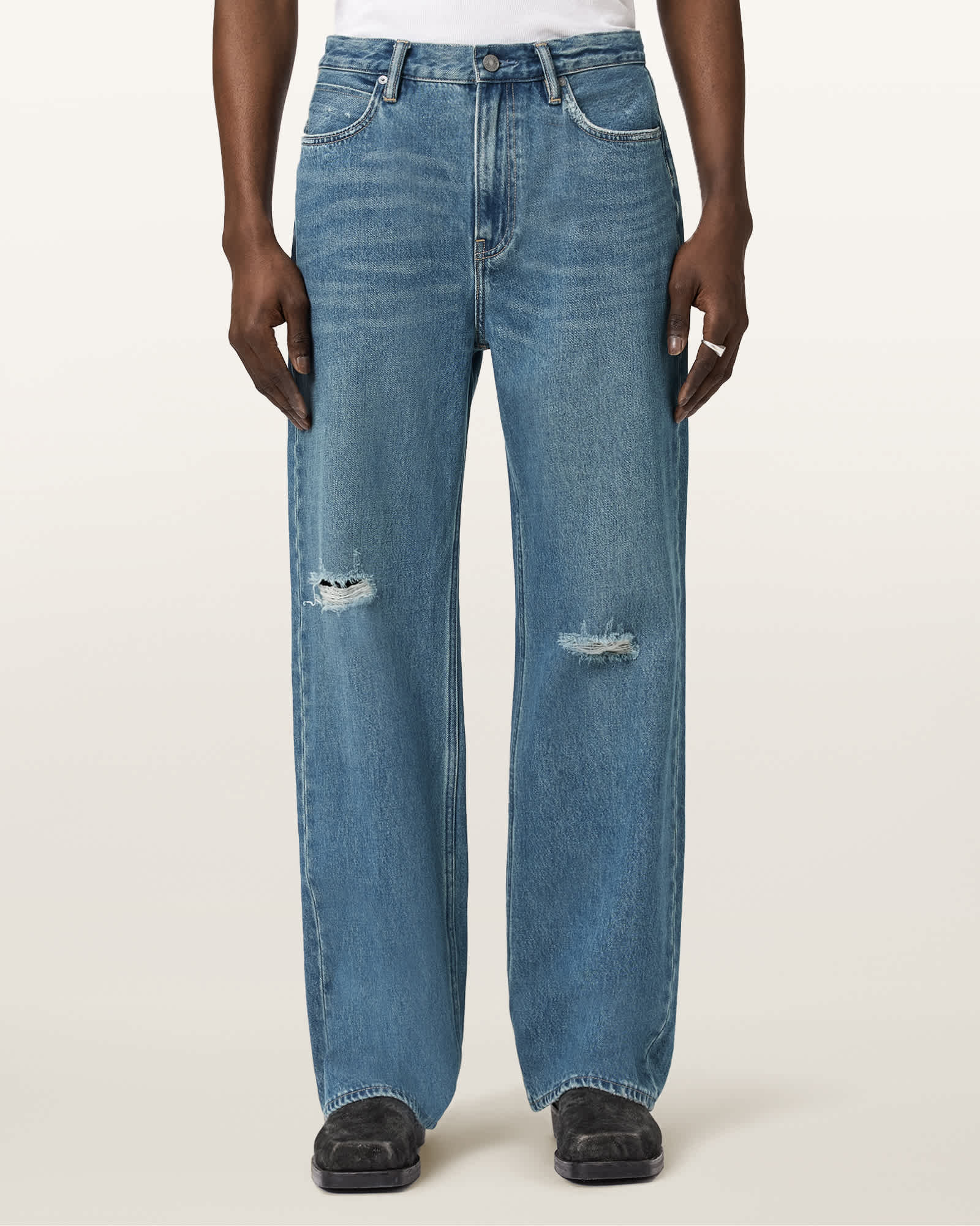 Lenny Loose Fit Wide Leg Denim Jeans DESTROY MID INDIGO | ALLSAINTS US