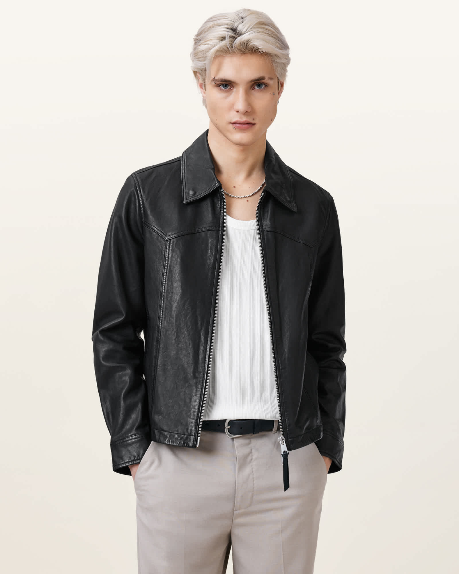 Nellcot Zip Up Leather Jacket Black | ALLSAINTS