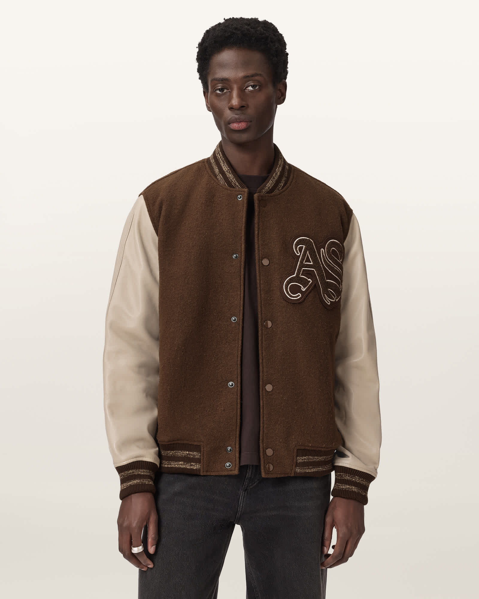 Holloway Bomber Jacket BROWN/WHITE | ALLSAINTS Canada