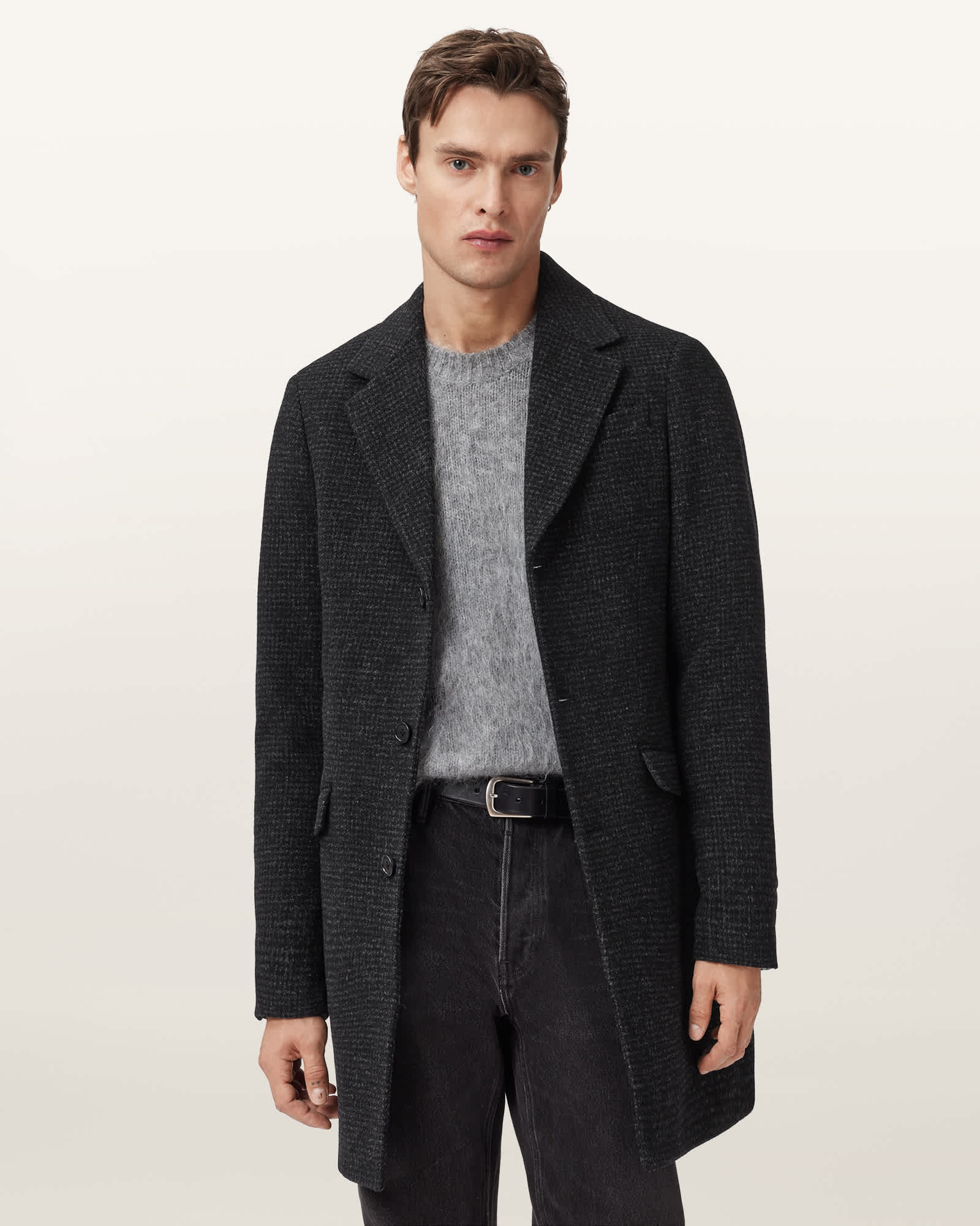 Caspian Single Breasted Coat CINDER BLACK MARL | ALLSAINTS US