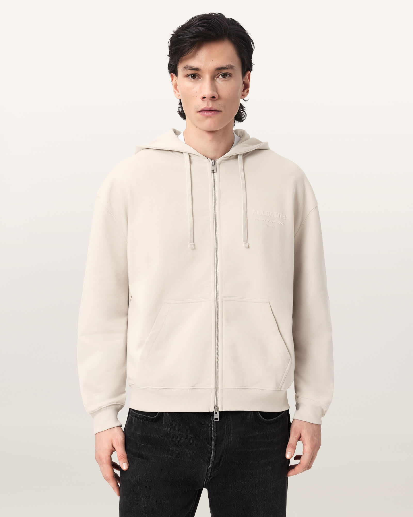 Xander Boxy Zip Up Hoodie DUSK WHITE | ALLSAINTS US
