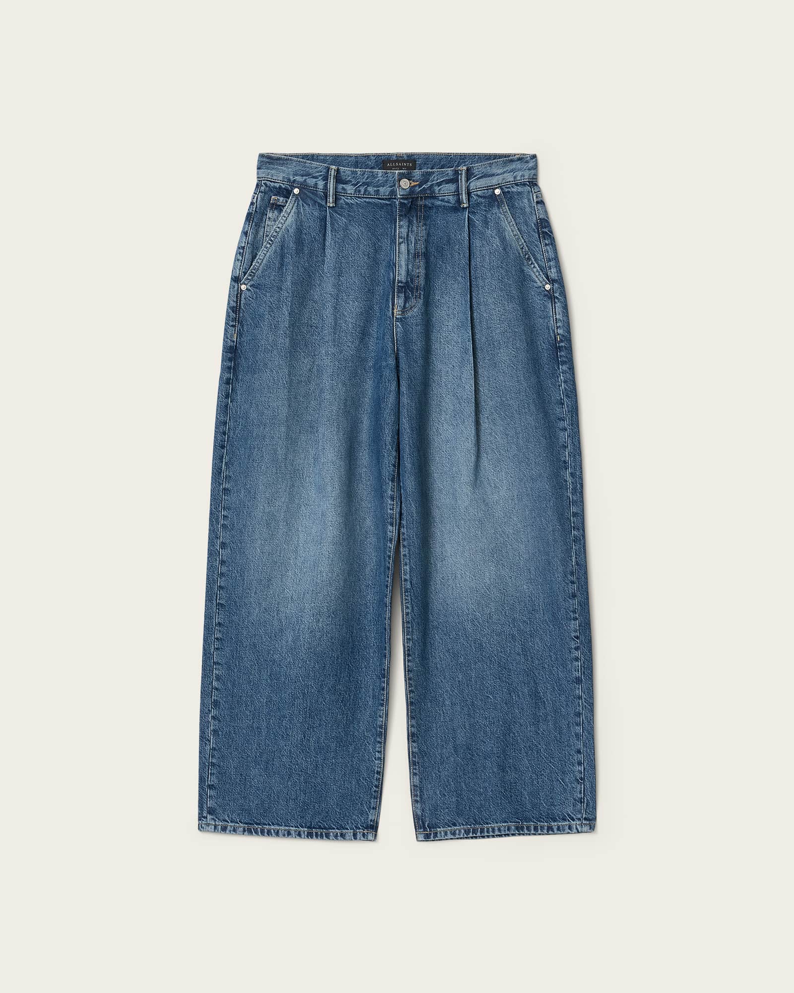 Daze Pleated Wide Leg Jeans Mid Indigo | ALLSAINTS Canada