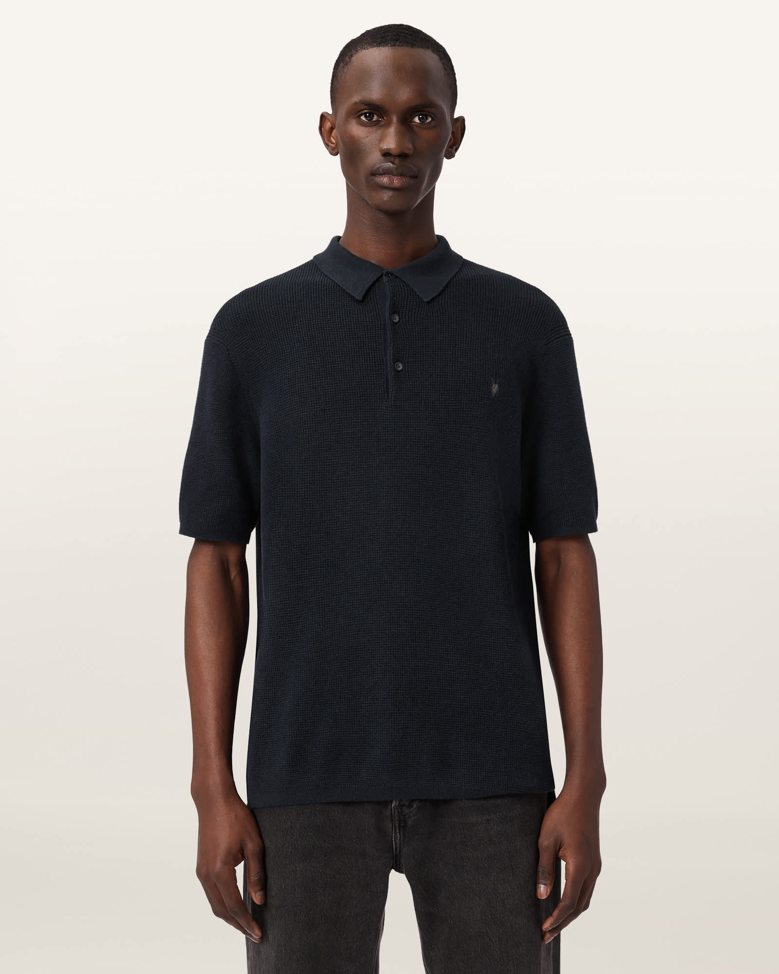 Aspen Waffle Texture Ramskull Polo Shirt BOND BLUE | ALLSAINTS US