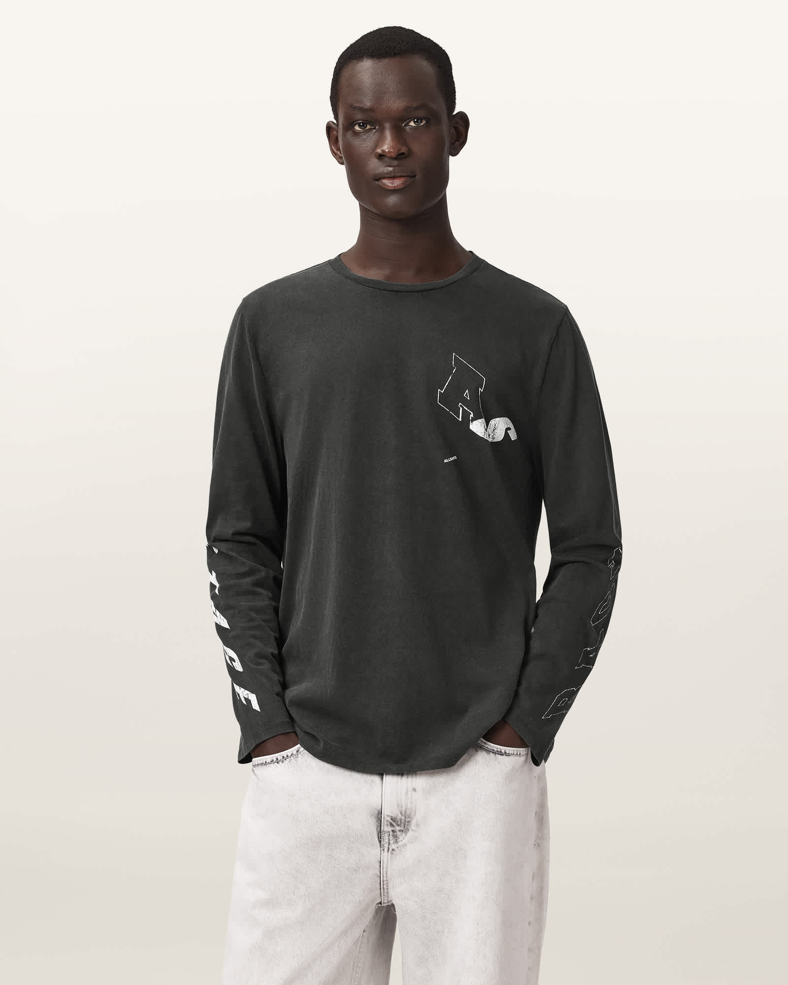 Upstaged Oversized Long Sleeve T-Shirt Washed Black | ALLSAINTS Canada