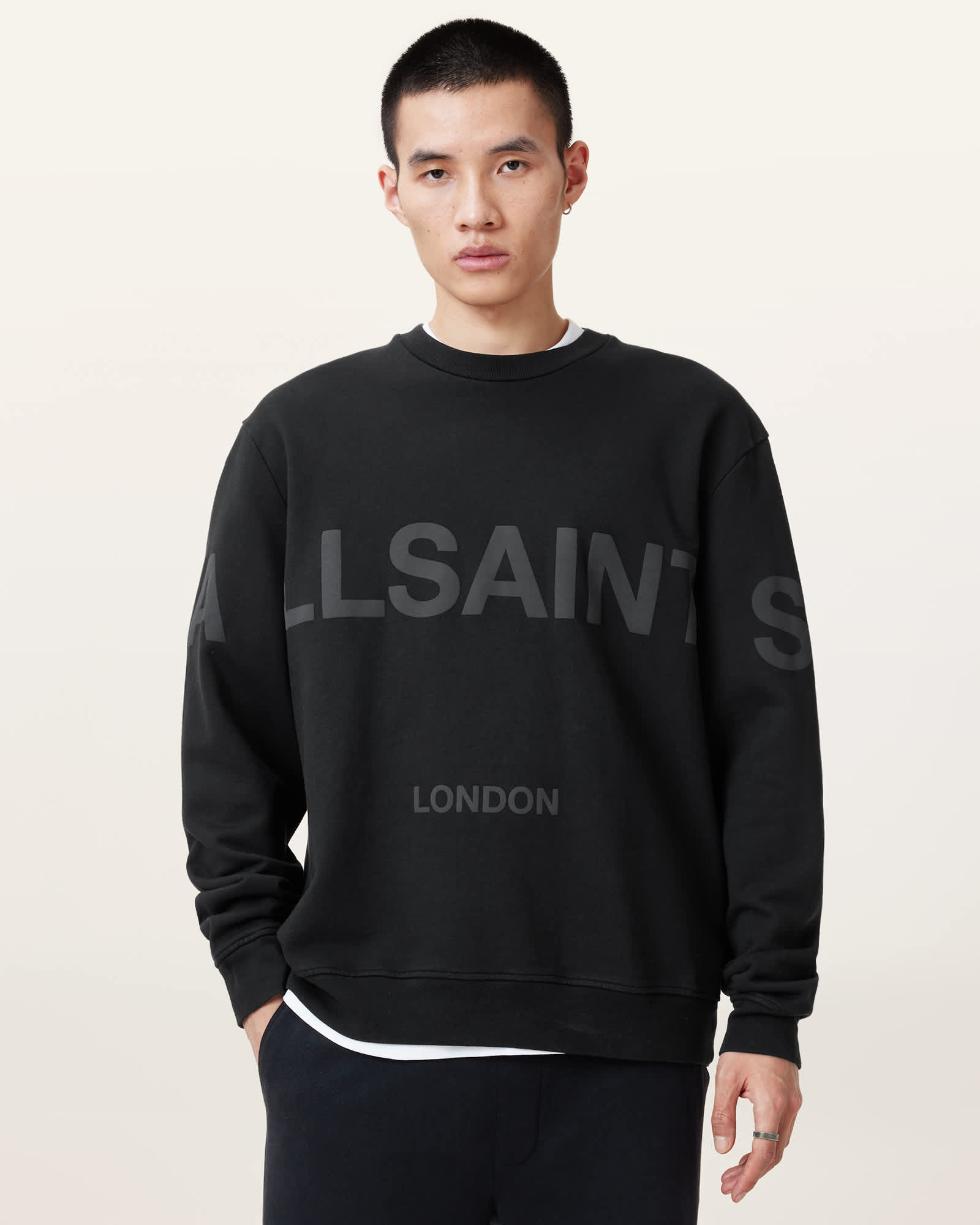 アメリカ通販ファッション Logo Biggy Print US ALLSAINTS | Black Jet Sweatshirt Fit Relaxed トップス