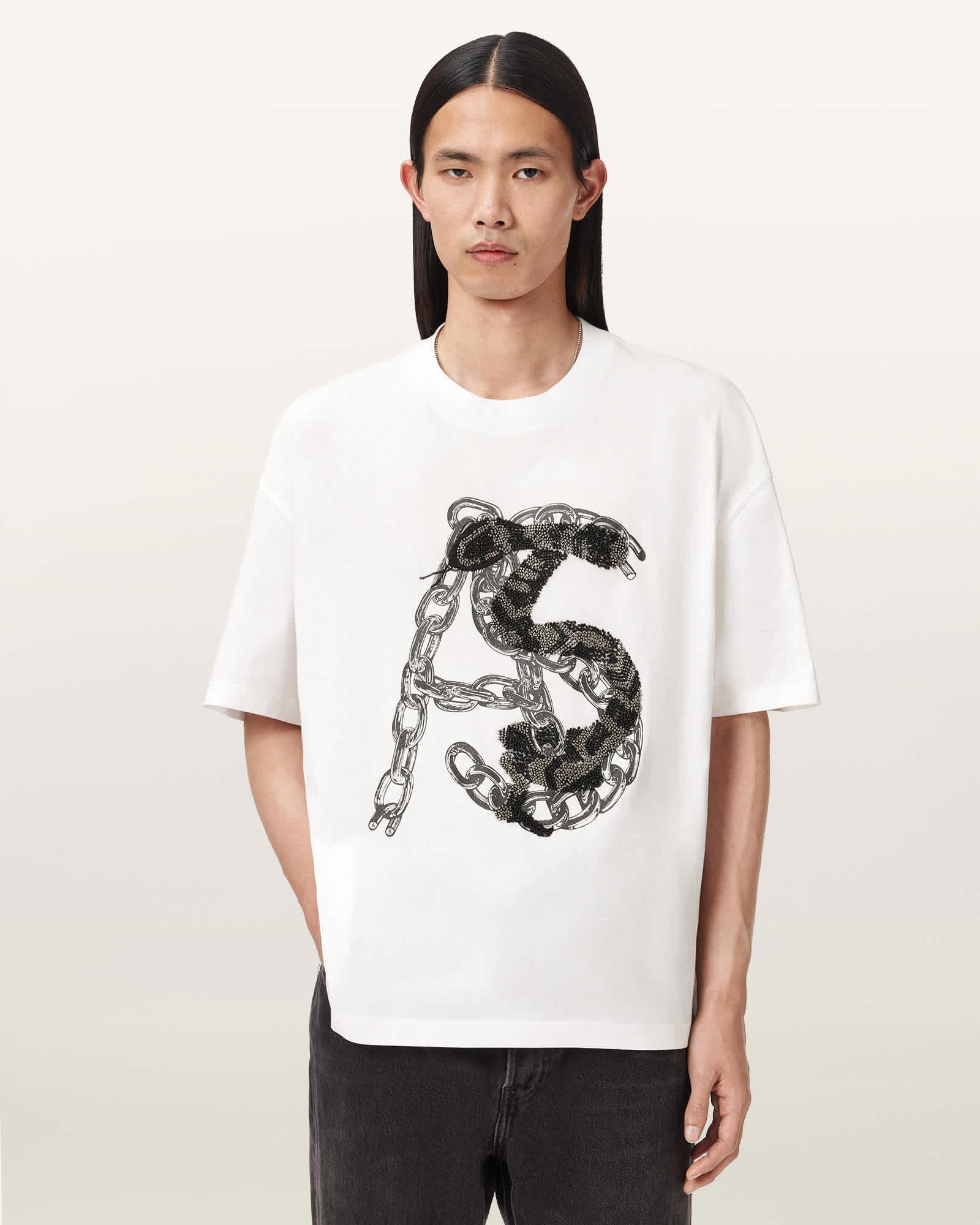 Scale Cropped Graphic T-Shirt Chalk White | ALLSAINTS US