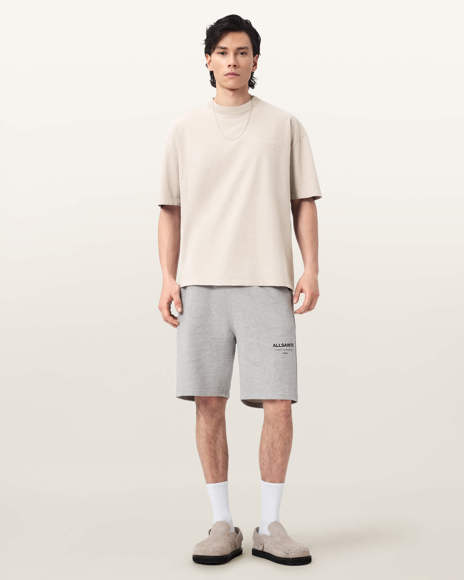 Xander Flocked Logo Oversized T-Shirt DUSK WHITE | ALLSAINTS US