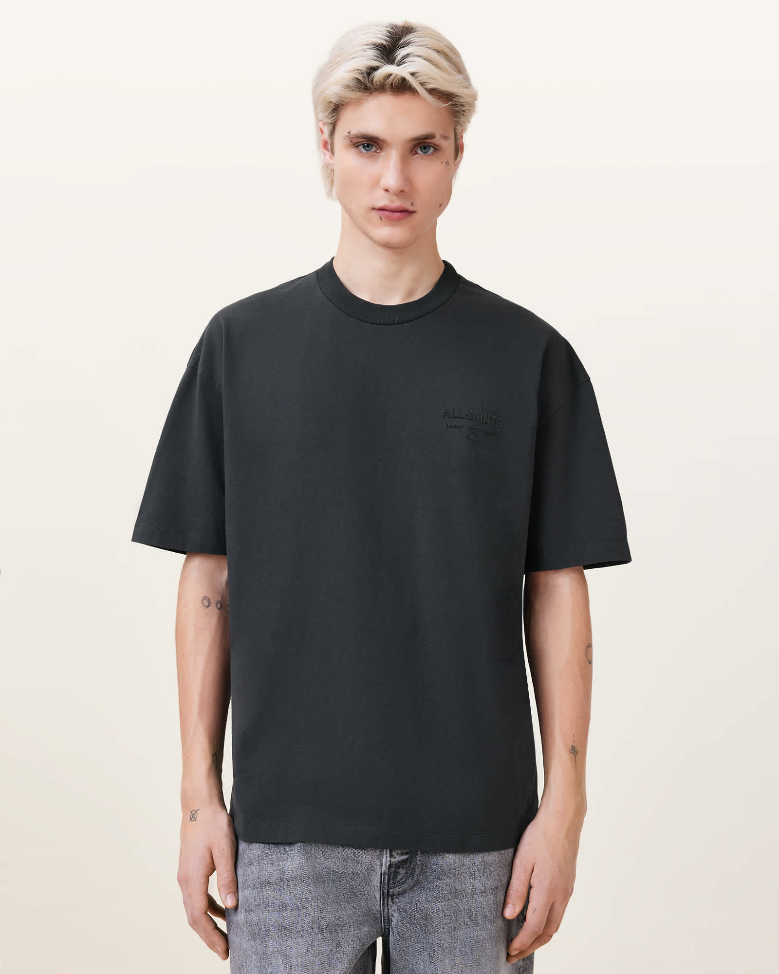 Xander Flocked Logo Oversized T-Shirt CARTER GREY | ALLSAINTS US