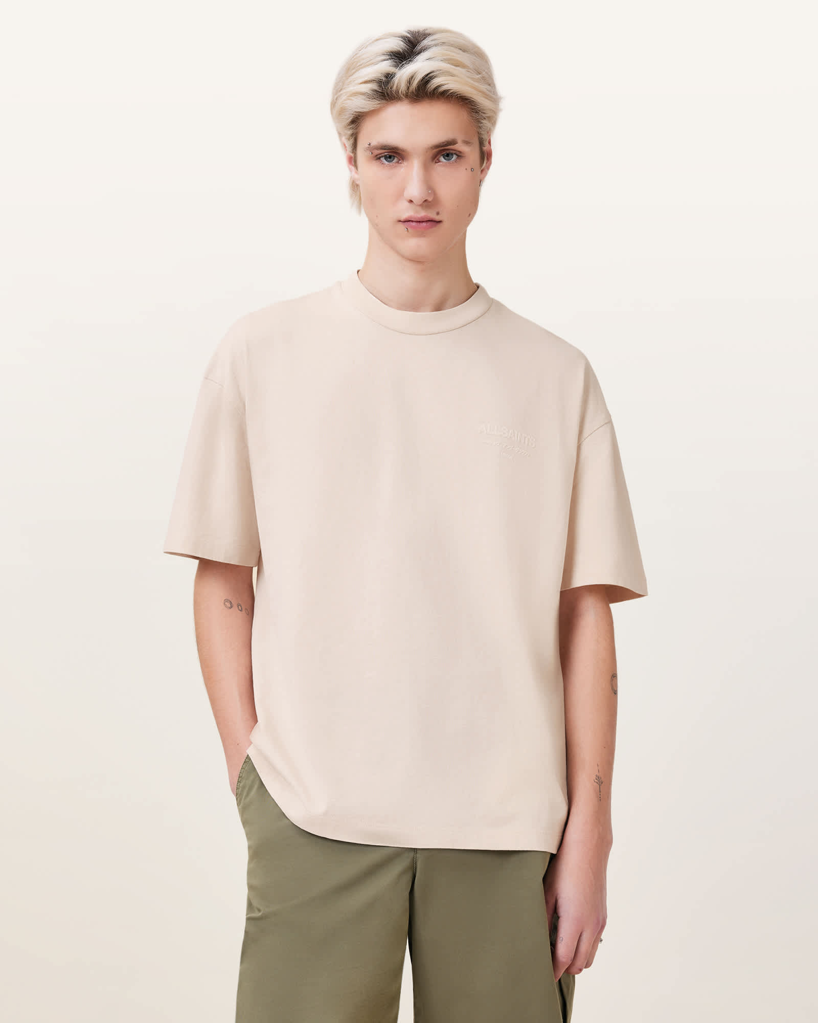 Xander Flocked Logo Oversized T-Shirt MUTED WHITE | ALLSAINTS US