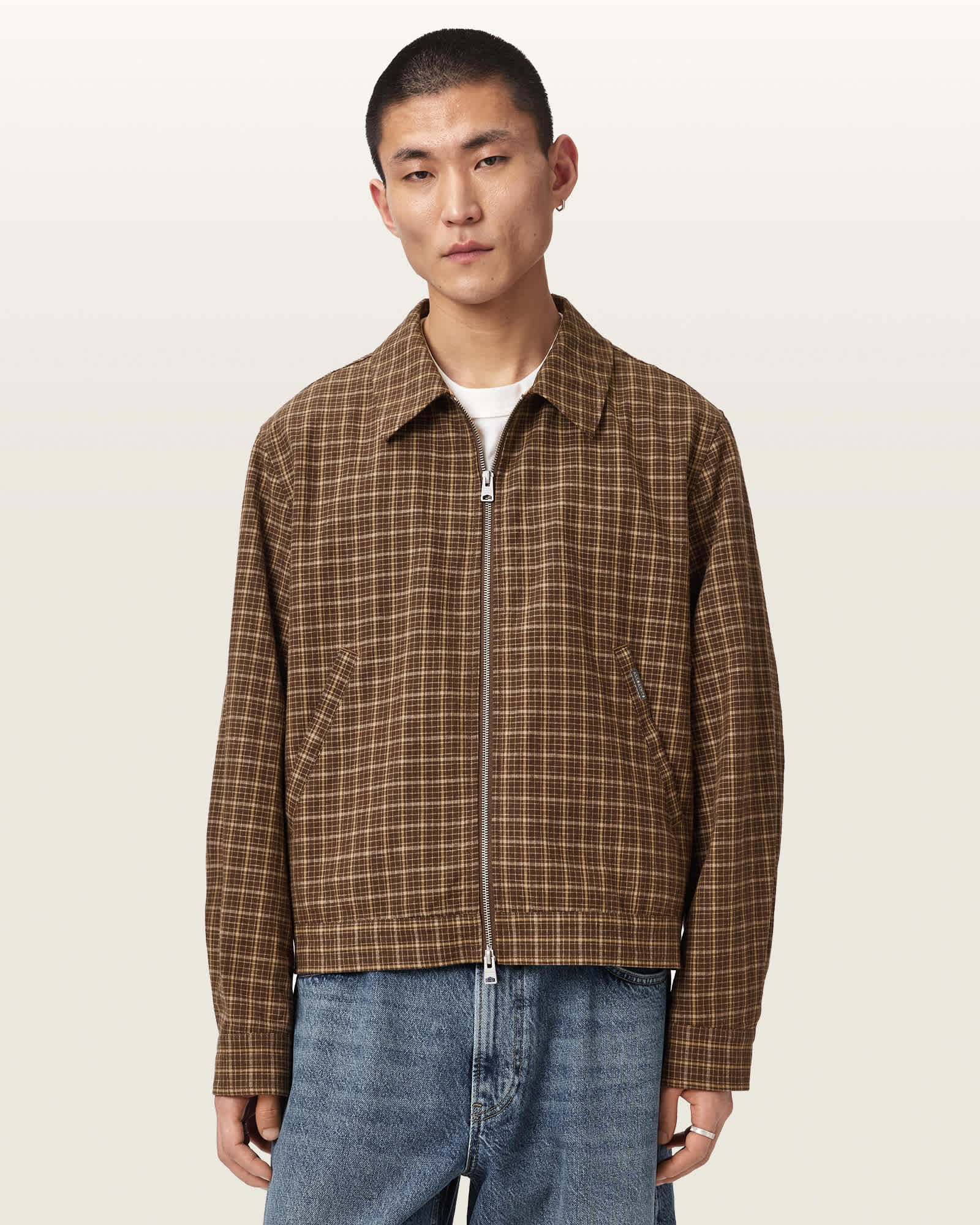 Lakeshaw Relaxed Fit Linen Blend Check Jacket MORASS BROWN