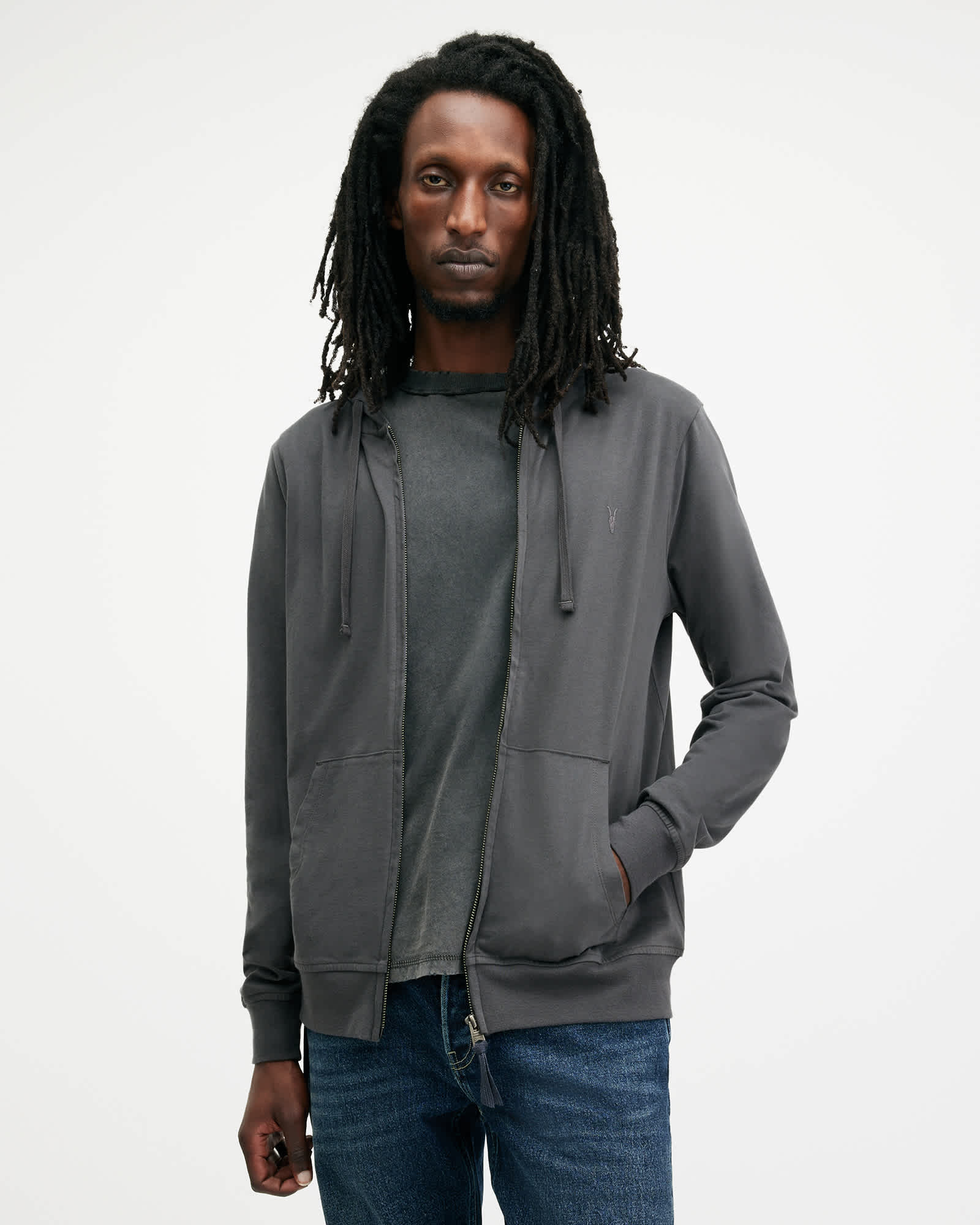 Brace Zip Up Brushed Cotton Ramskull Hoodie CARTER GREY