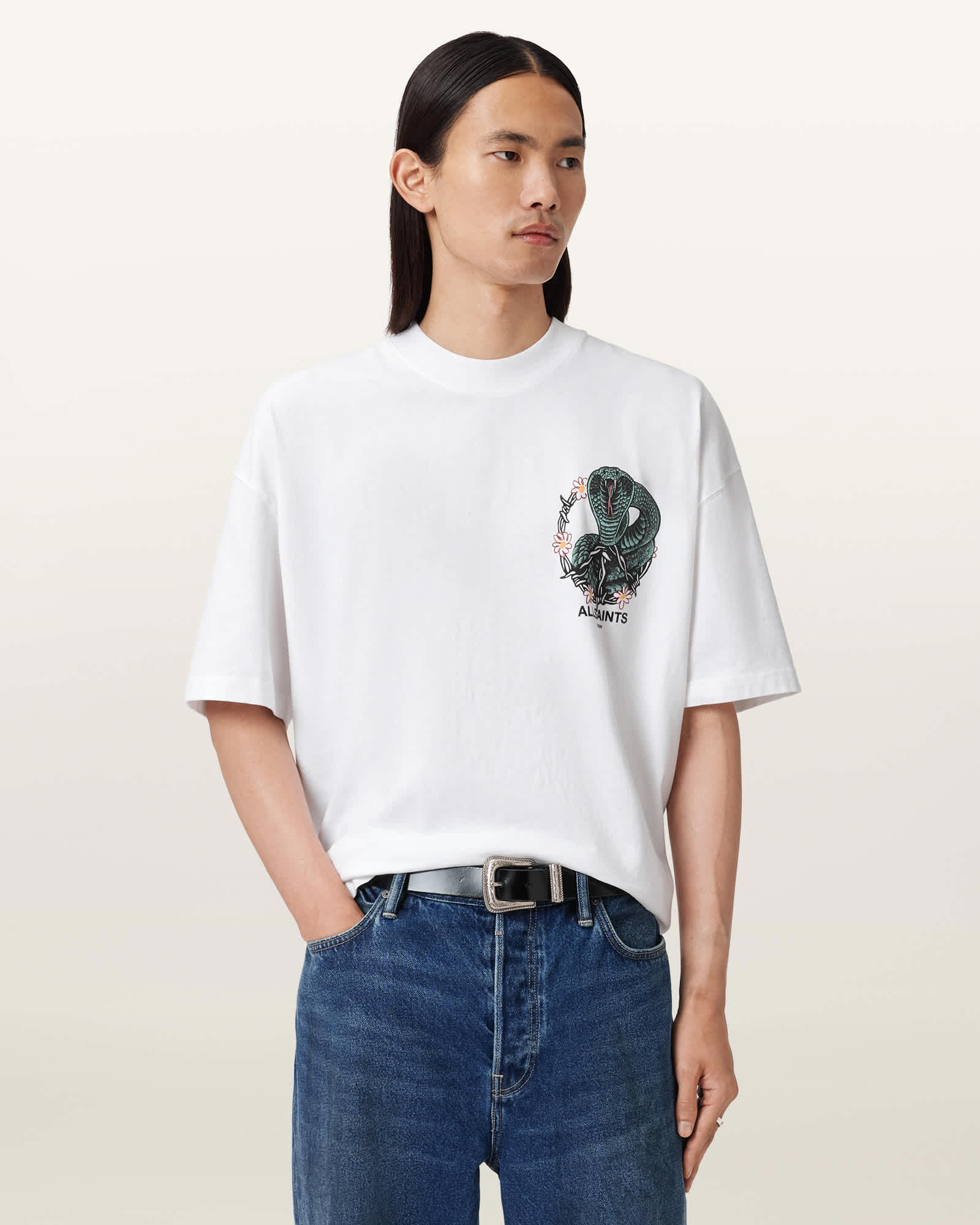 Snakebite Short Sleeve Crew T-Shirt Optic White | ALLSAINTS