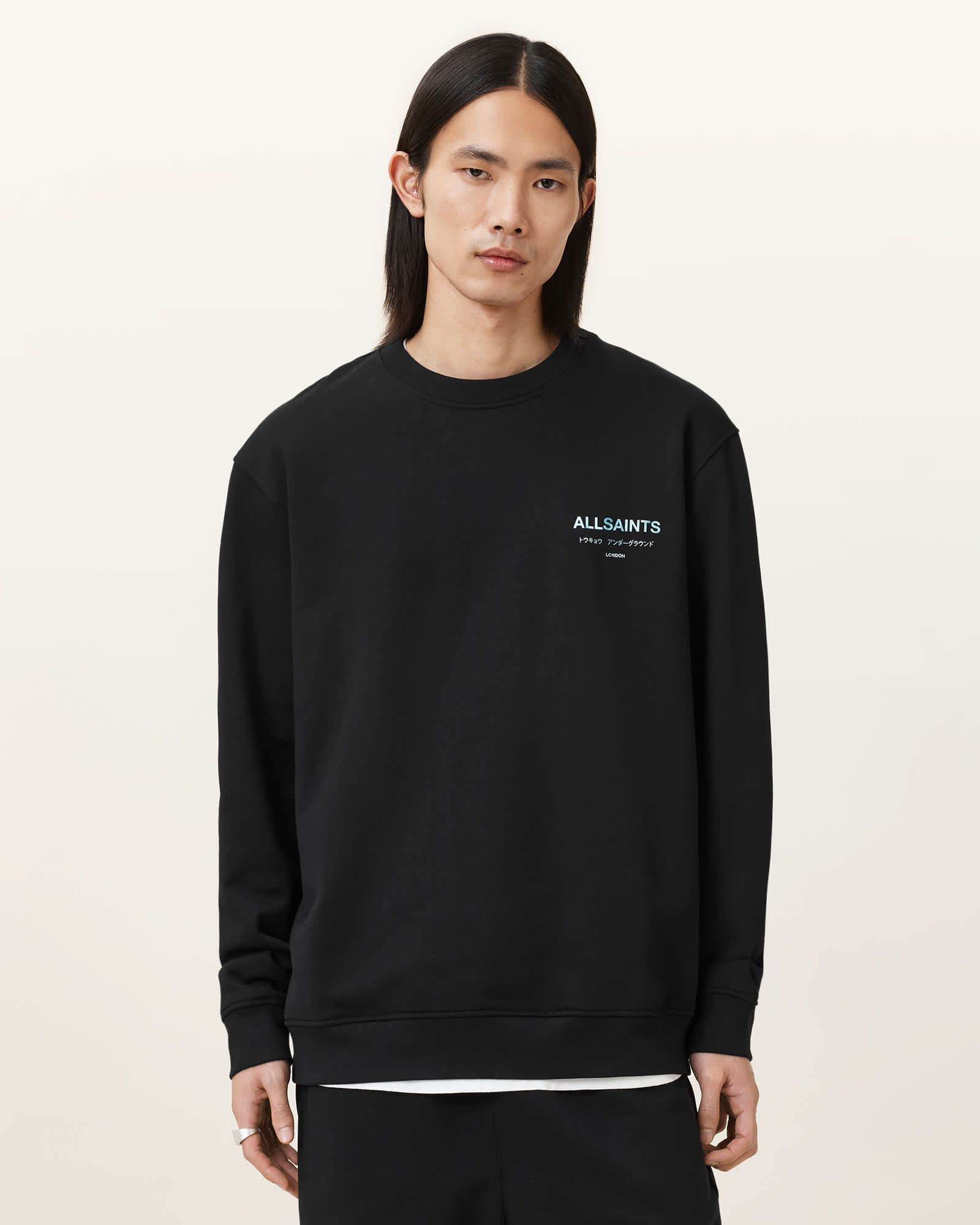 Underground Relaxed Fit Crew Neck Sweatshirt JET BLACK/BLUE Underground Relaxed Fit Crew Neck Sweatshirt JET BLACK/BLUE