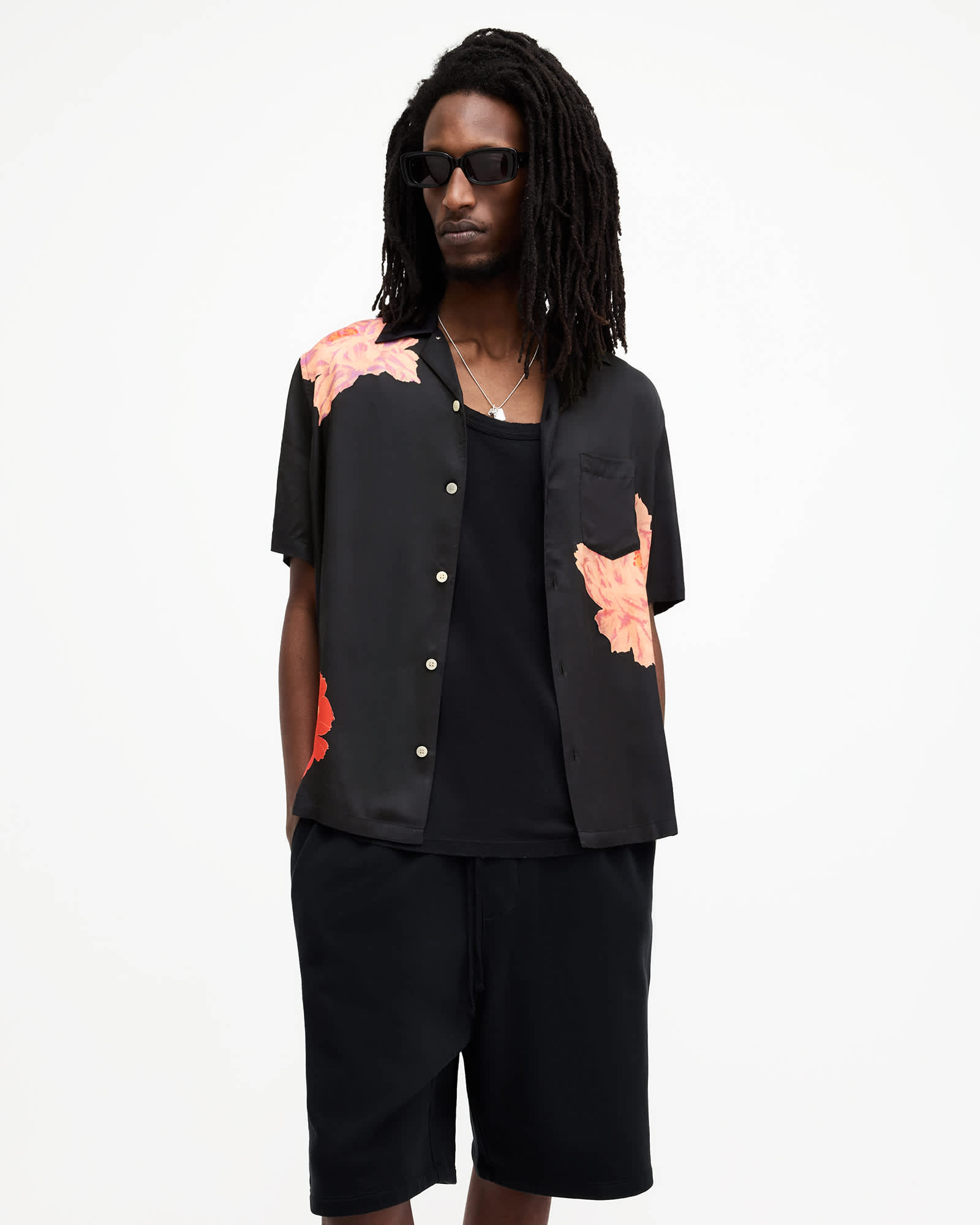 Roze Floral Print Relaxed Fit Shirt Jet Black | ALLSAINTS