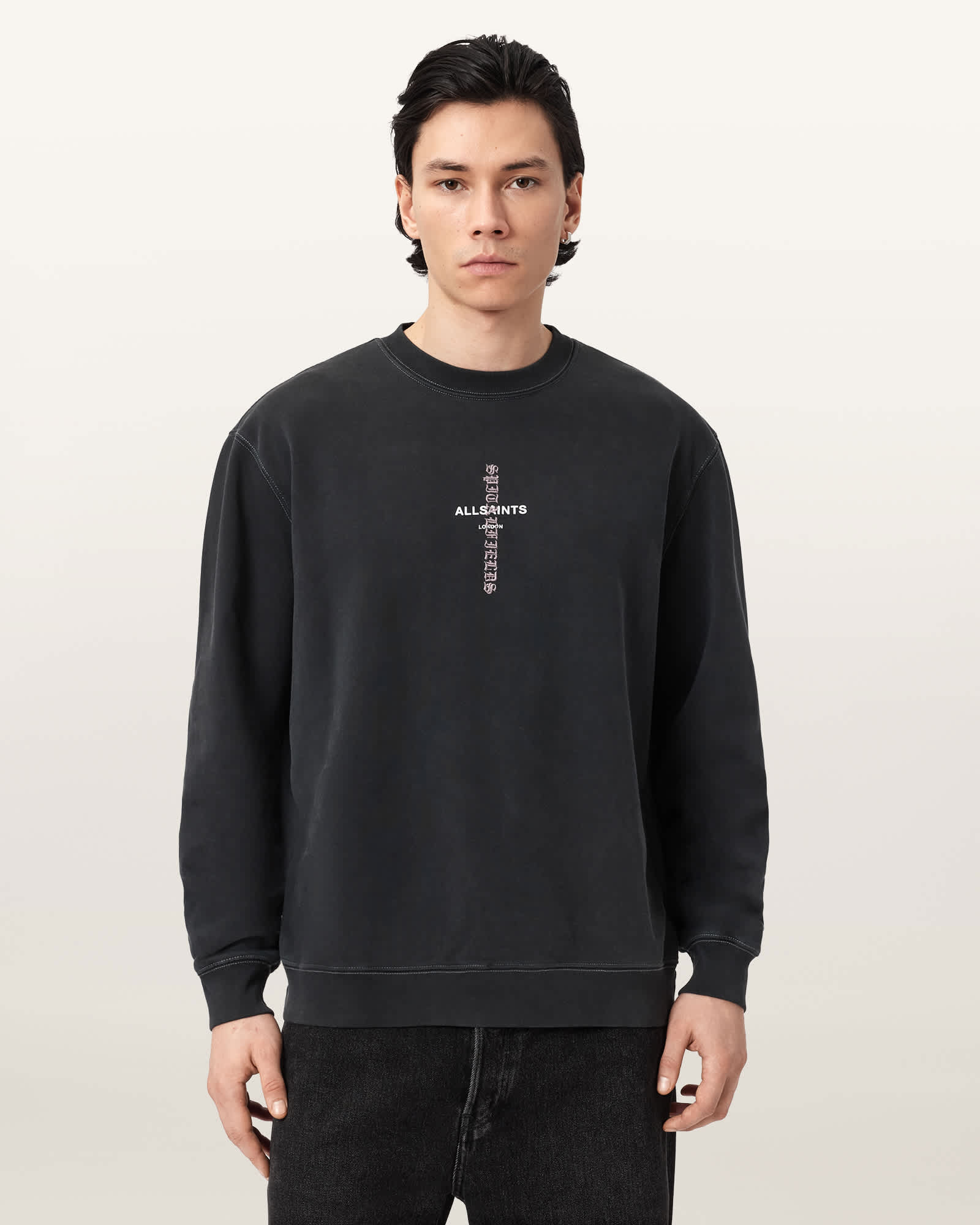 Knox Boxy Embroidered Sweatshirt Washed Black | ALLSAINTS Canada
