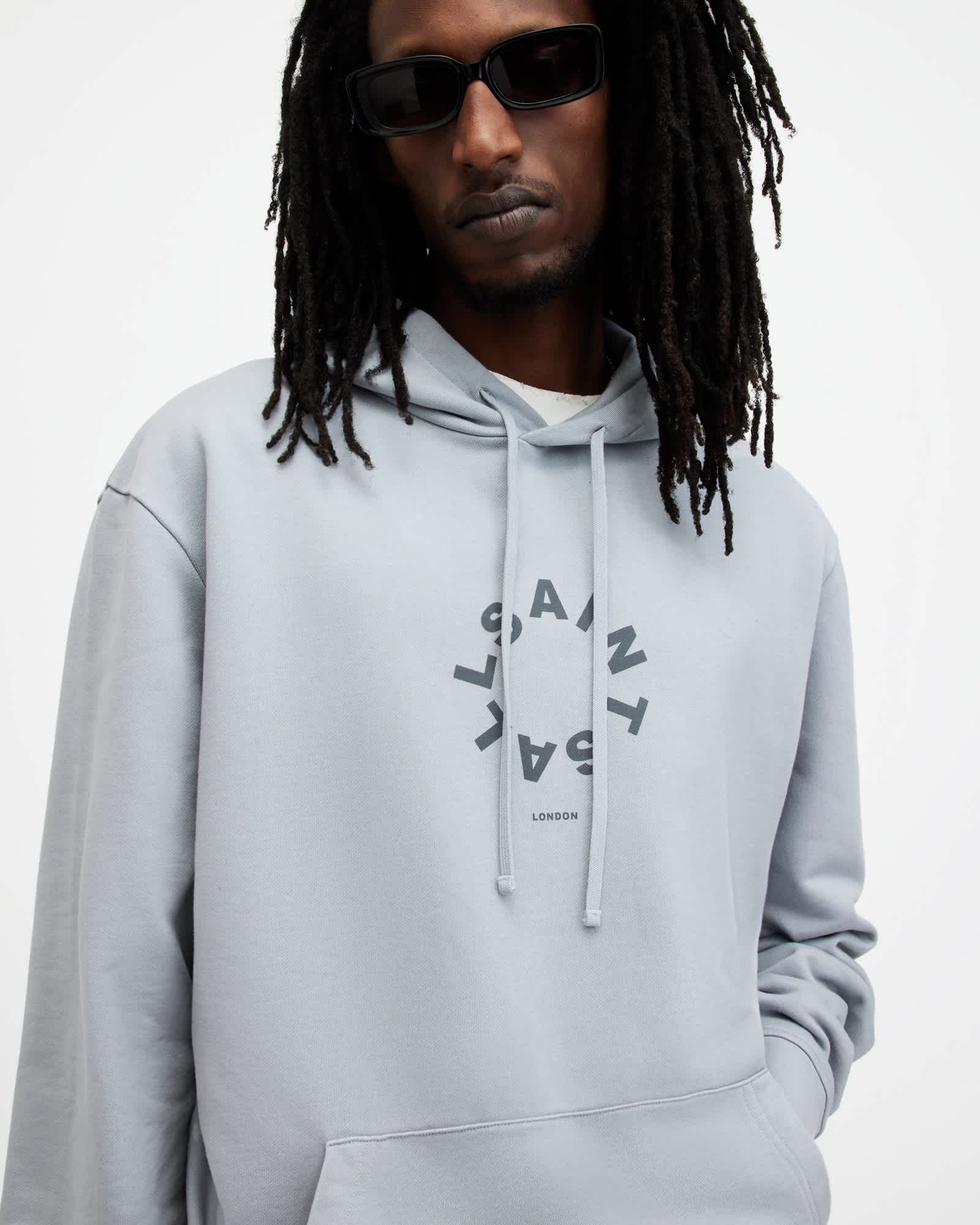 Tierra Pullover Circle Logo Hoodie Gunmetal Grey | ALLSAINTS US